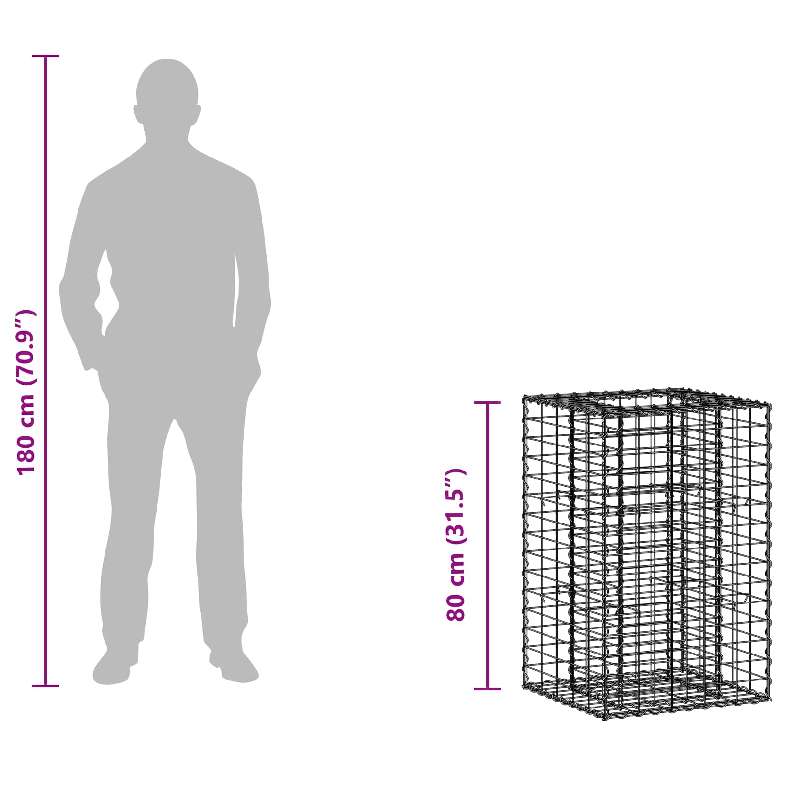 Ανασηκωμένο κρεβάτι gabion Ασημί 50 x 50 x 80 cm - Pakobazaar