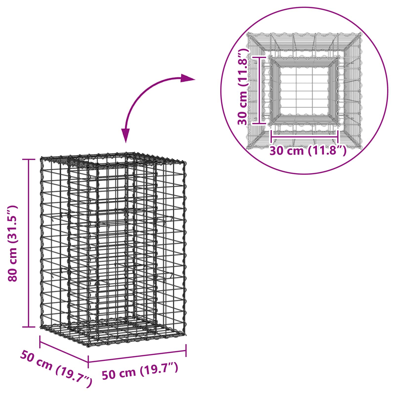 Ανασηκωμένο κρεβάτι gabion Ασημί 50 x 50 x 80 cm - Pakobazaar