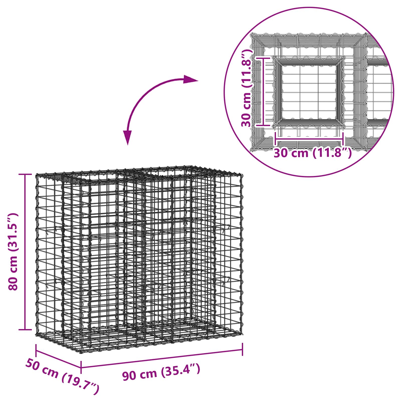 Ανασηκωμένο κρεβάτι gabion Ασημί 90 x 50 x 80 εκ - Pakobazaar