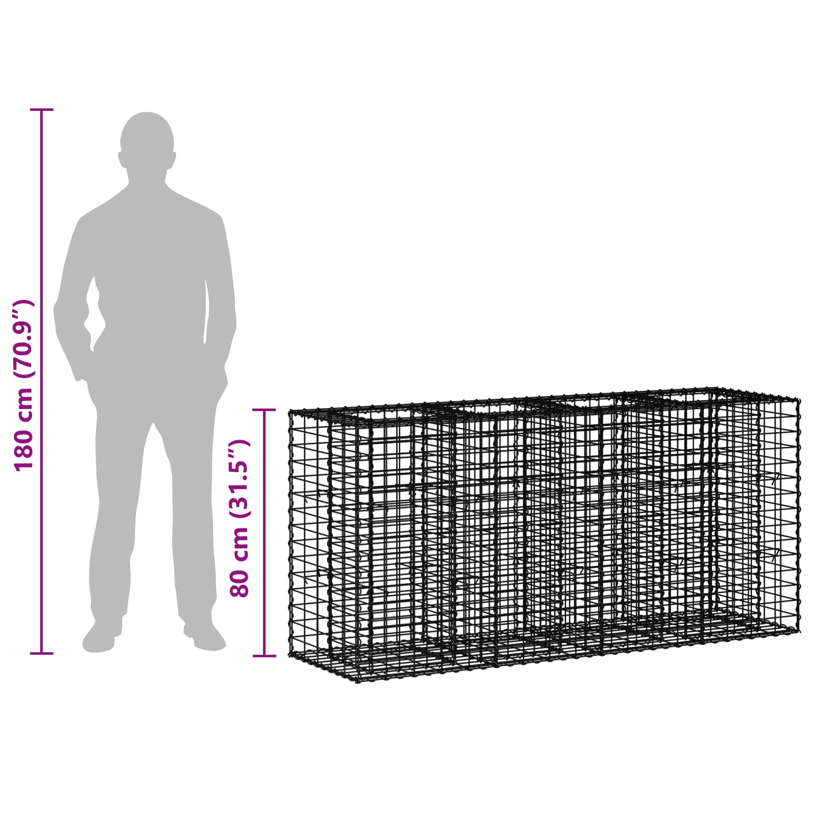 Ανασηκωμένο κρεβάτι gabion Ασημί 170 x 50 x 80 εκ - Pakobazaar