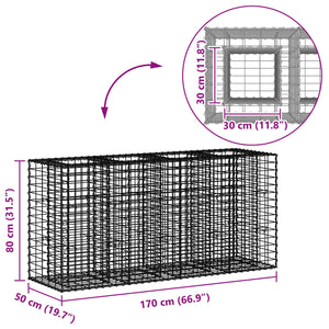 Ανασηκωμένο κρεβάτι gabion Ασημί 170 x 50 x 80 εκ - Pakobazaar