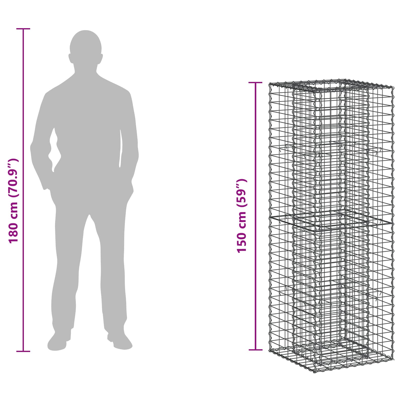 Ανασηκωμένο κρεβάτι gabion Ασημί 50 x 50 x 150 εκ - Pakobazaar