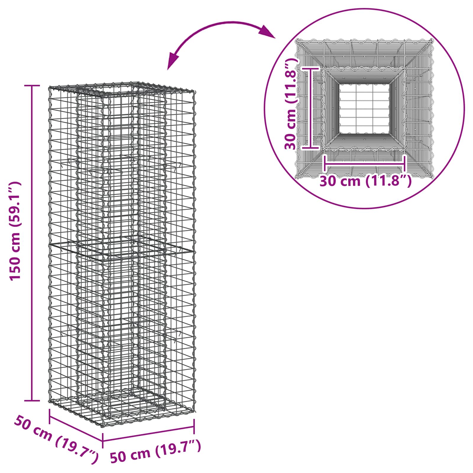 Ανασηκωμένο κρεβάτι gabion Ασημί 50 x 50 x 150 εκ - Pakobazaar