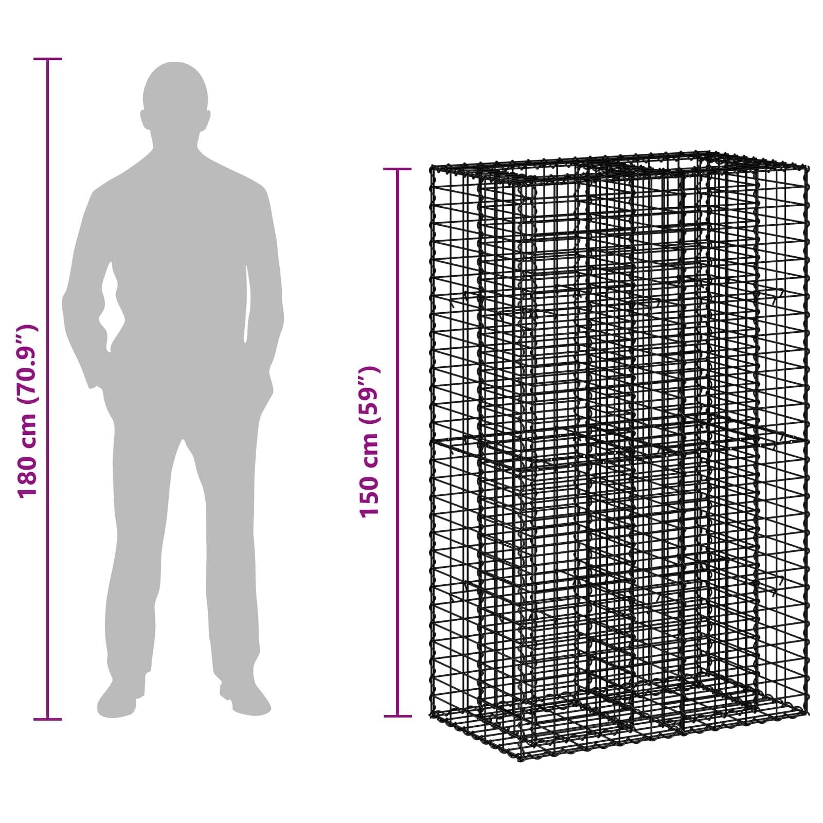 Ανασηκωμένο κρεβάτι gabion Ασημί 90 x 50 x 150 εκ - Pakobazaar