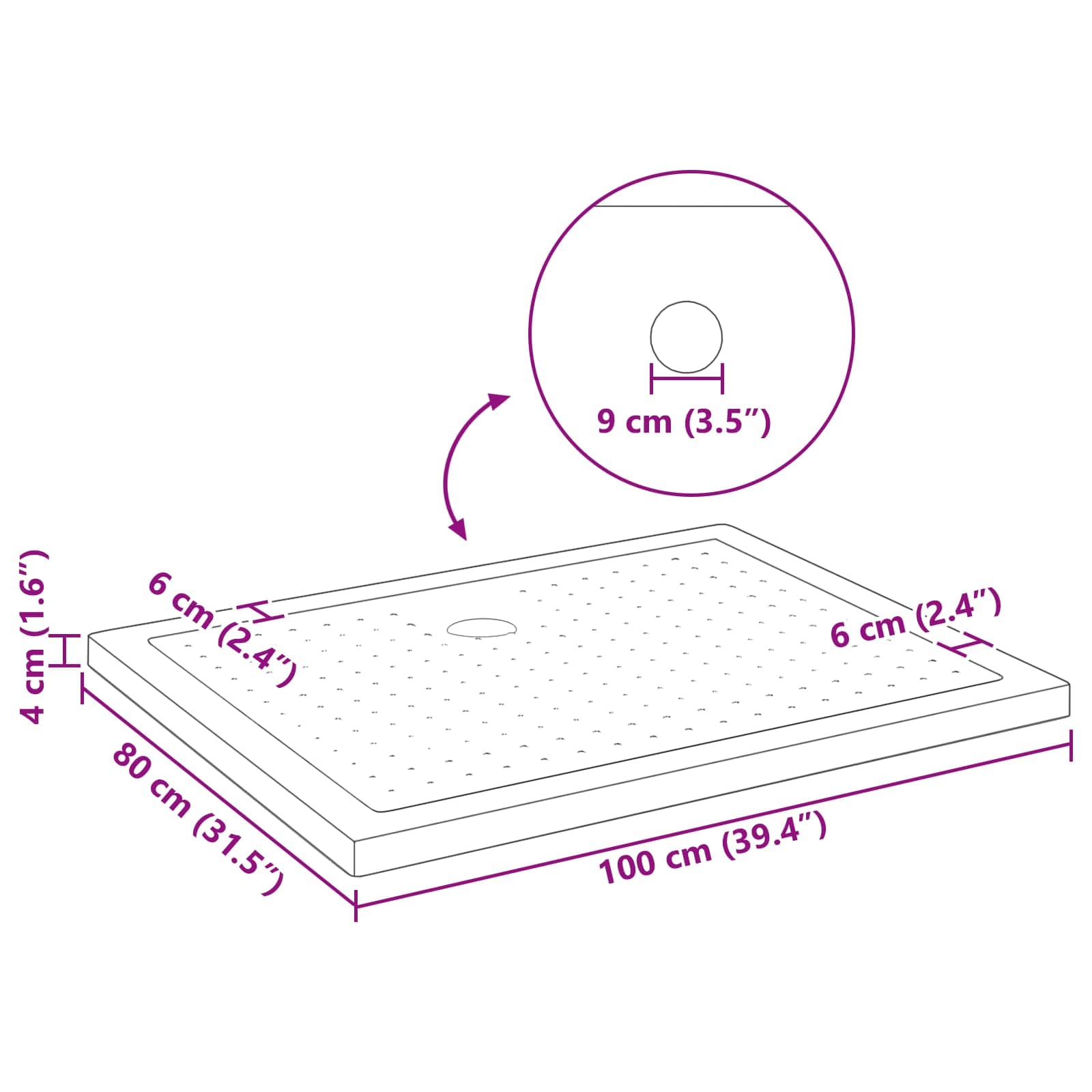 Δίσκος Βάσης Ντους με Τρύπες 100 x 80 x 4 εκ ABS Μαύρο