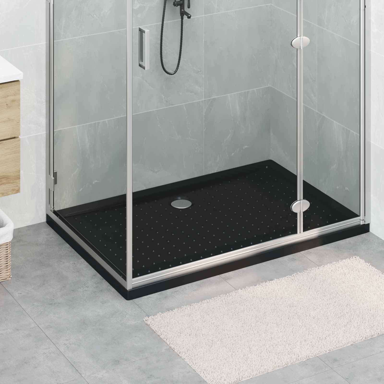 Δίσκος Βάσης Ντους με Τρύπες Μαύρο 120 x 80 x 4 εκ. ABS - Pakobazaar