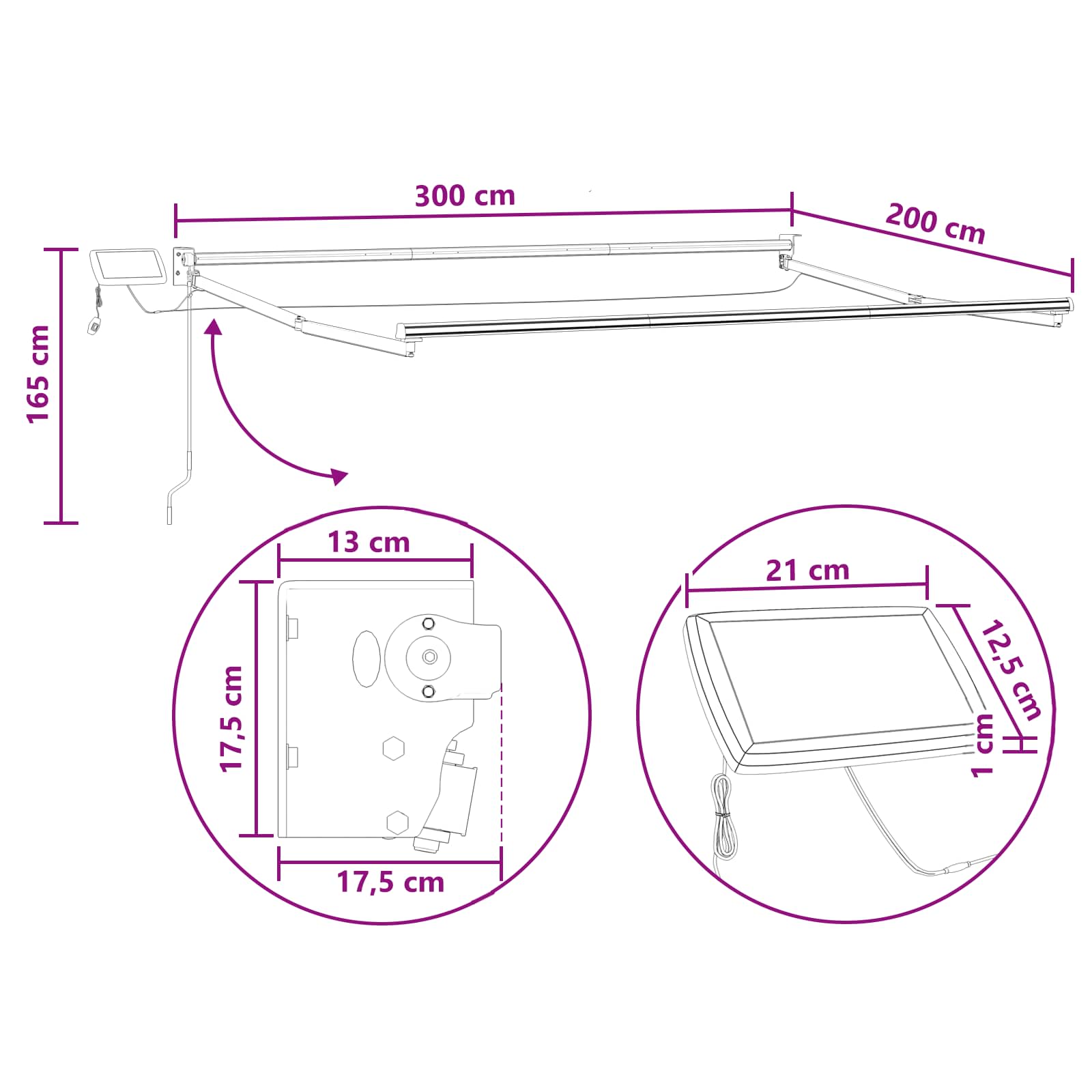 Χειροκίνητη αναδιπλούμενη τέντα με LED Άμμος - Pakobazaar