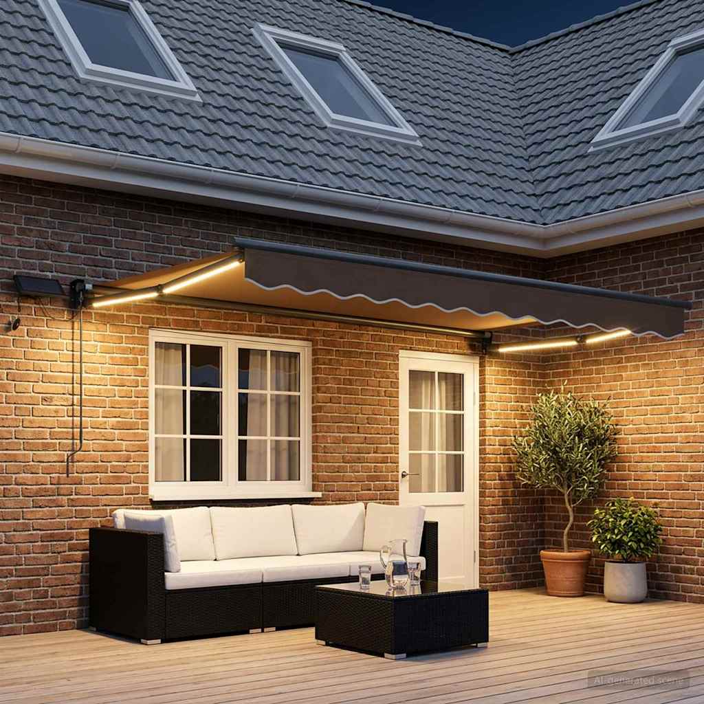 Χειροκίνητη αναδιπλούμενη τέντα με LED Taupe - Pakobazaar
