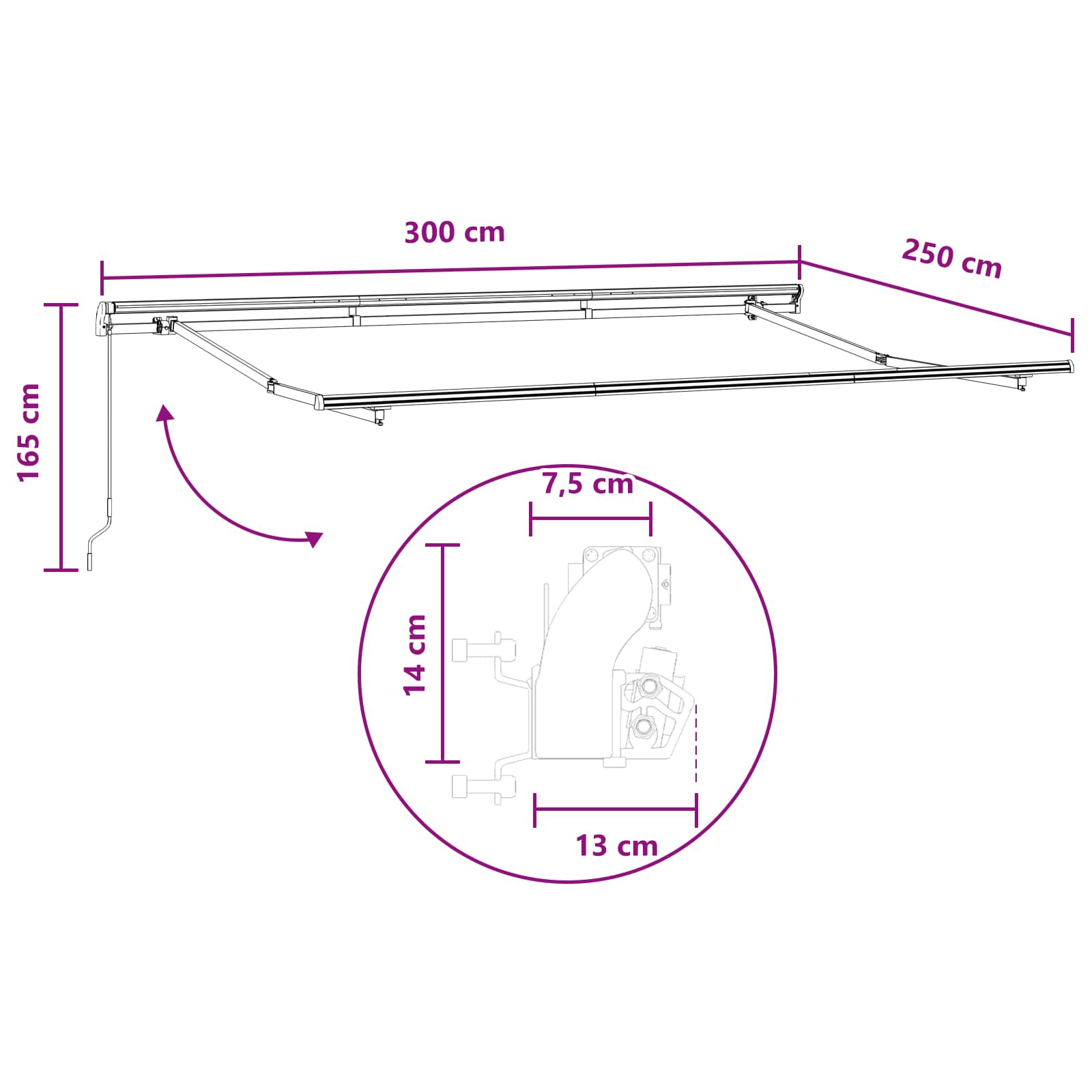 Αναδιπλούμενη τέντα Taupe 300 x 250 εκ - Pakobazaar