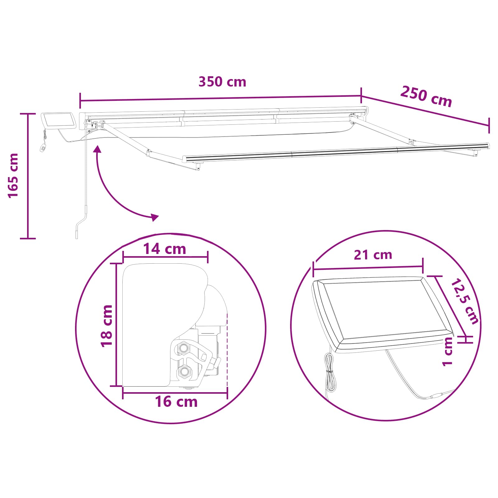 Χειροκίνητο πλαίσιο τέντας με LED 3,5 x 2,5 μ - Pakobazaar