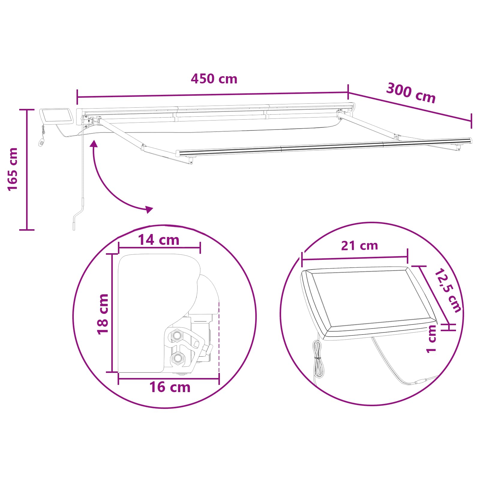 Χειροκίνητο πλαίσιο τέντας με LED Taupe 4,5 x 3 μ