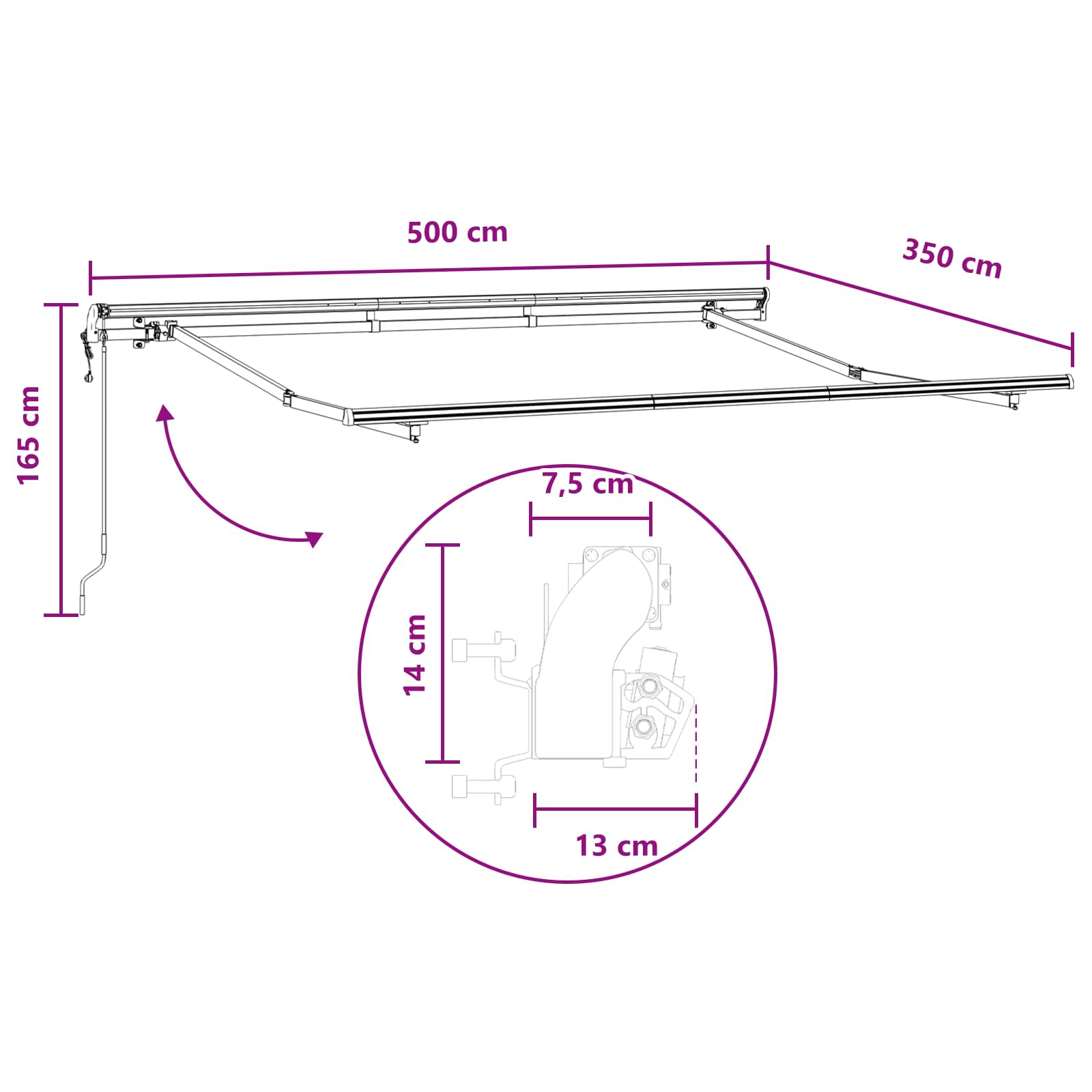 Αναδιπλούμενη τέντα Taupe 500 x 350 εκ Ύφασμα και αλουμίνιο - Pakobazaar