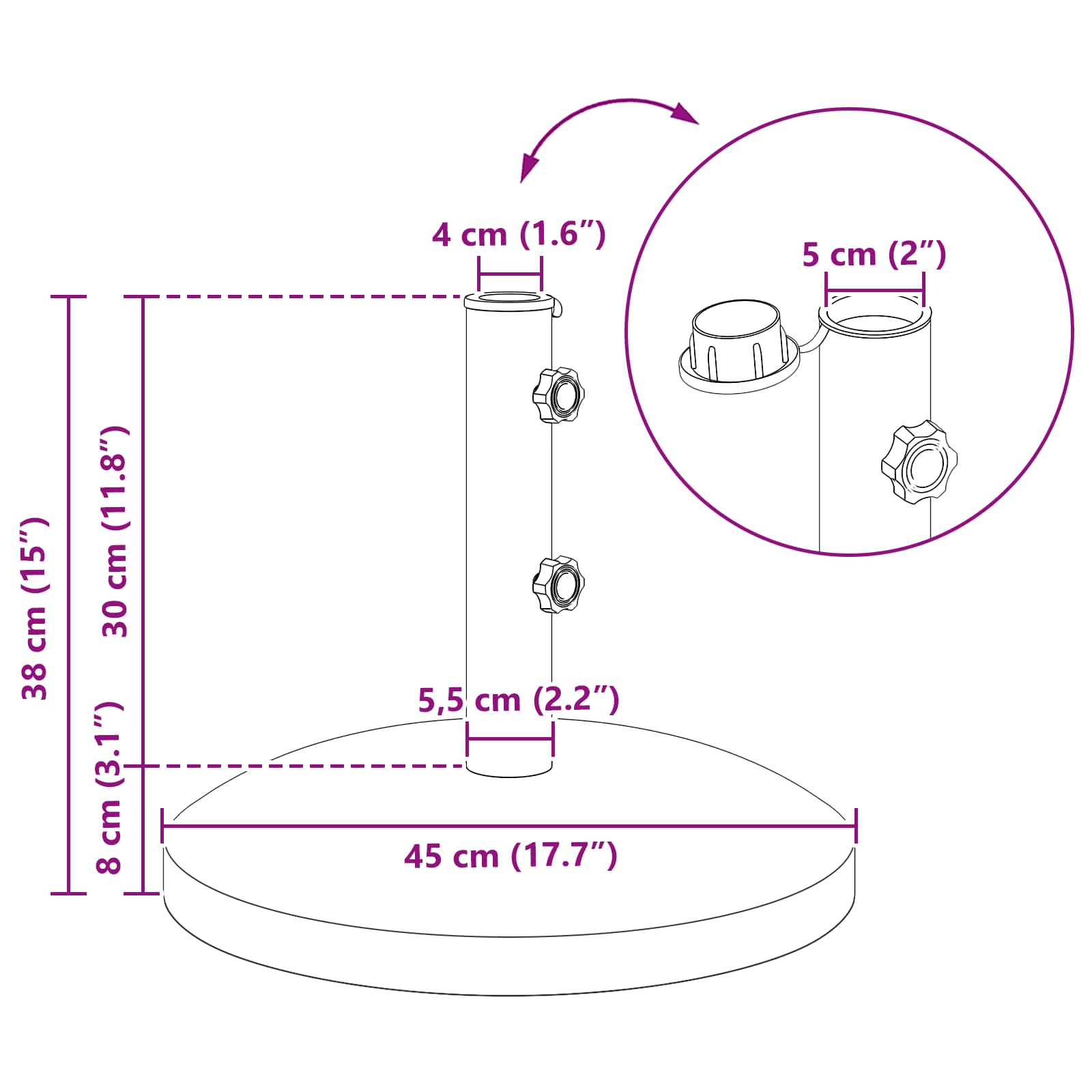 Βάση παρασόλ για στύλους 40-50 χιλιοστών 26.45 kg Γκρι - Pakobazaar