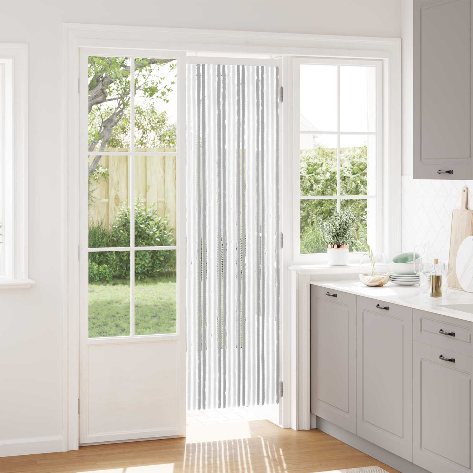 Κουρτίνα εντόμων Chenille Ανοιχτό Γκρι και Λευκό 56 x 200 cm - Pakobazaar