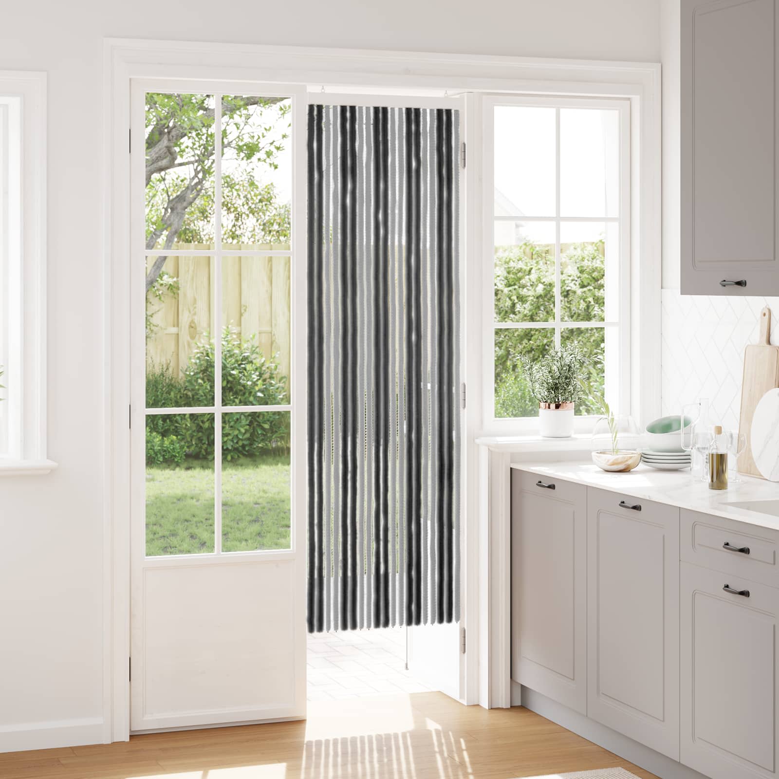 Κουρτίνα εντόμων Chenille Γκρι και Μαύρο 56 x 185 cm 100% PP