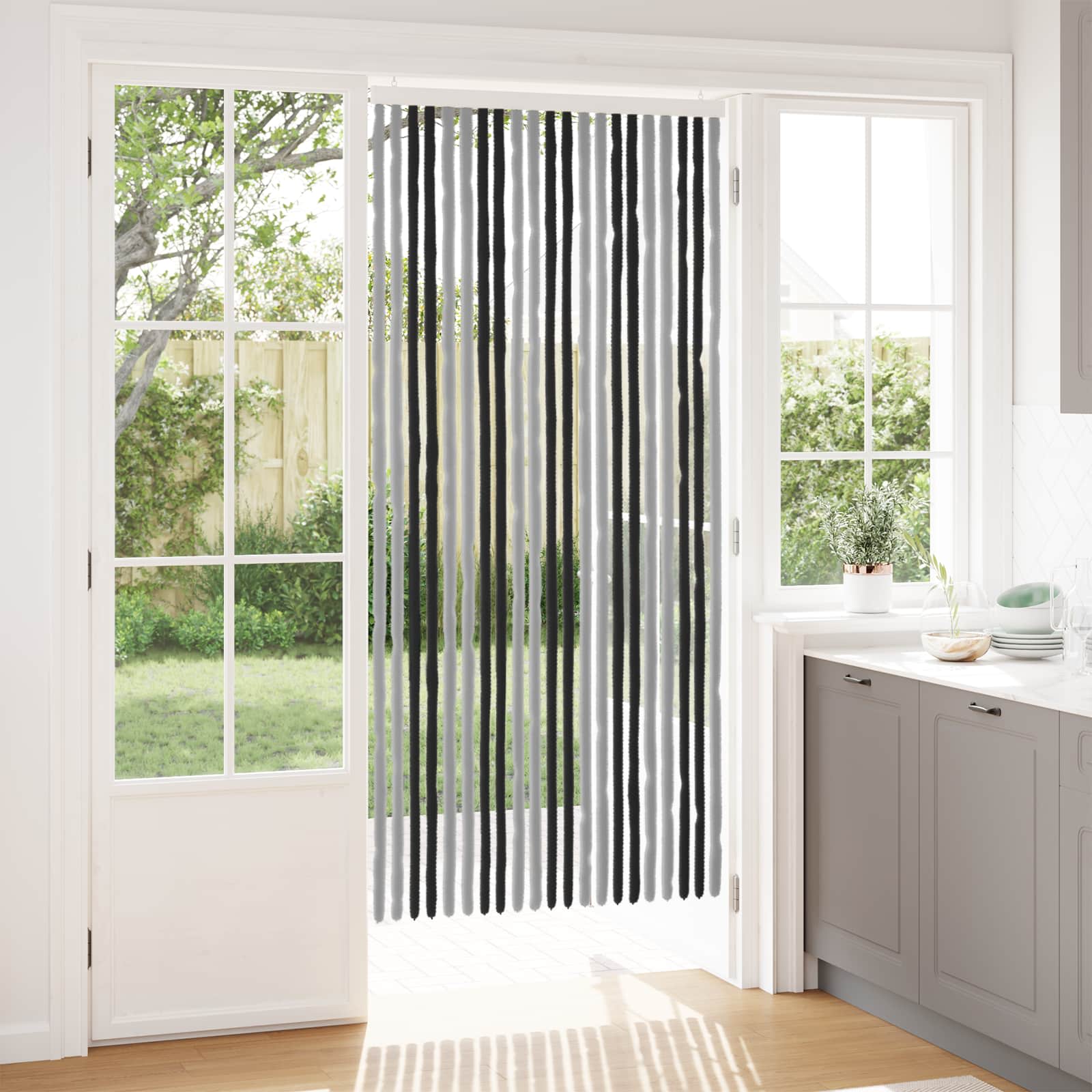 Κουρτίνα εντόμων Chenille Γκρι και Μαύρο 90 x 200 cm 100% PP