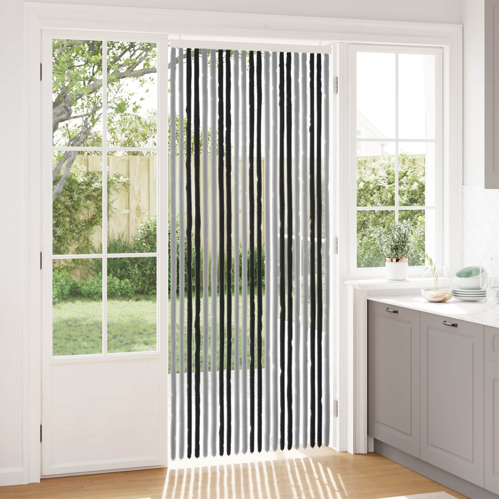 Κουρτίνα εντόμων Chenille Γκρι και Μαύρο 90 x 220 cm 100% PP