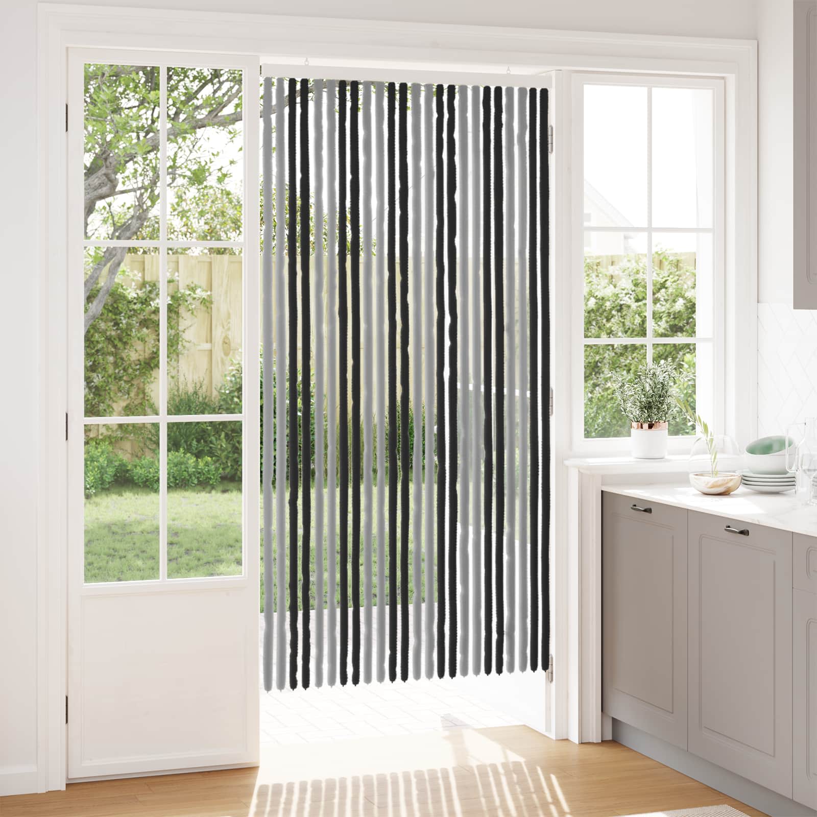 Κουρτίνα εντόμων Chenille Γκρι και Μαύρο 100 x 200 cm 100% PP