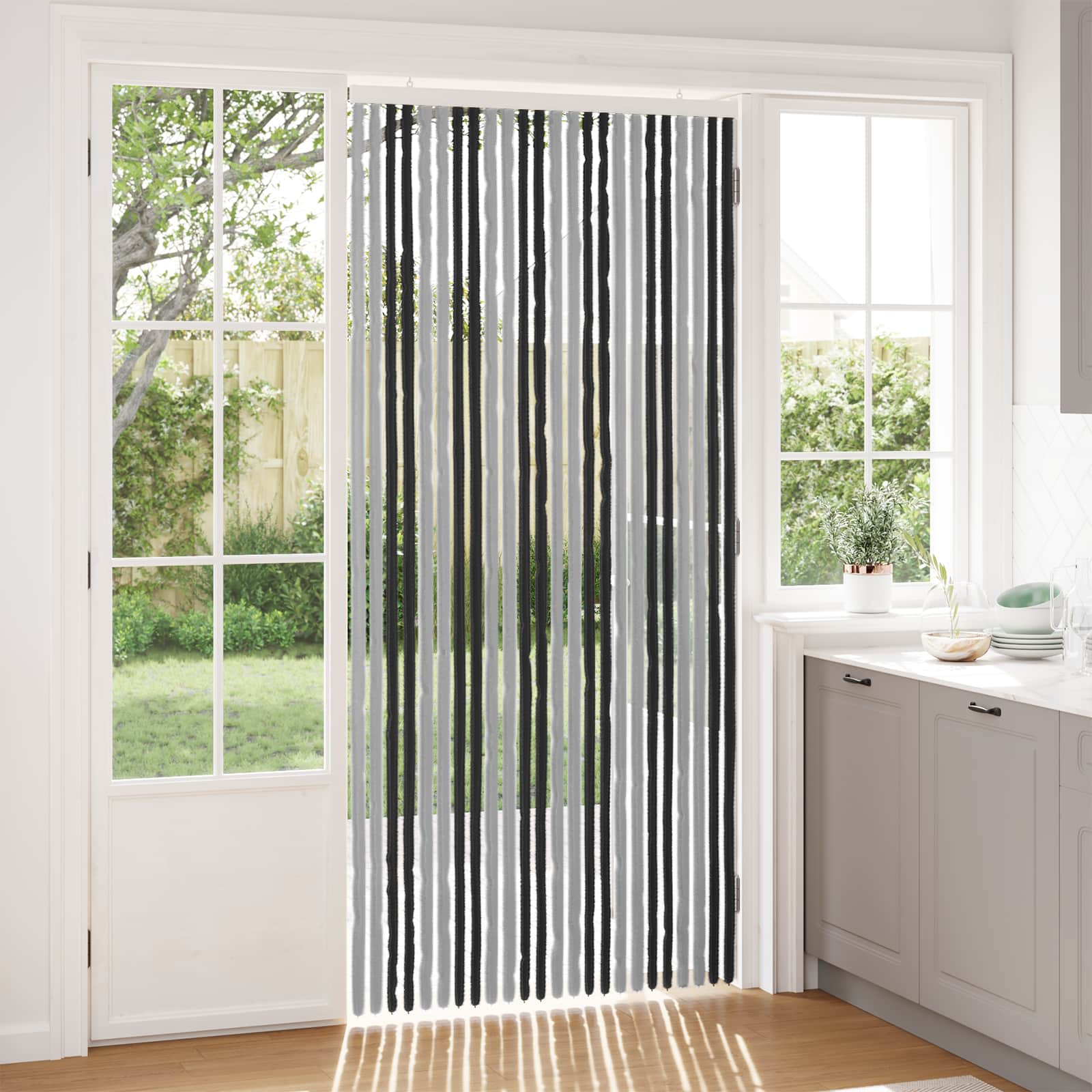 Κουρτίνα εντόμων Chenille Γκρι και Μαύρο 100 x 220 cm 100% PP