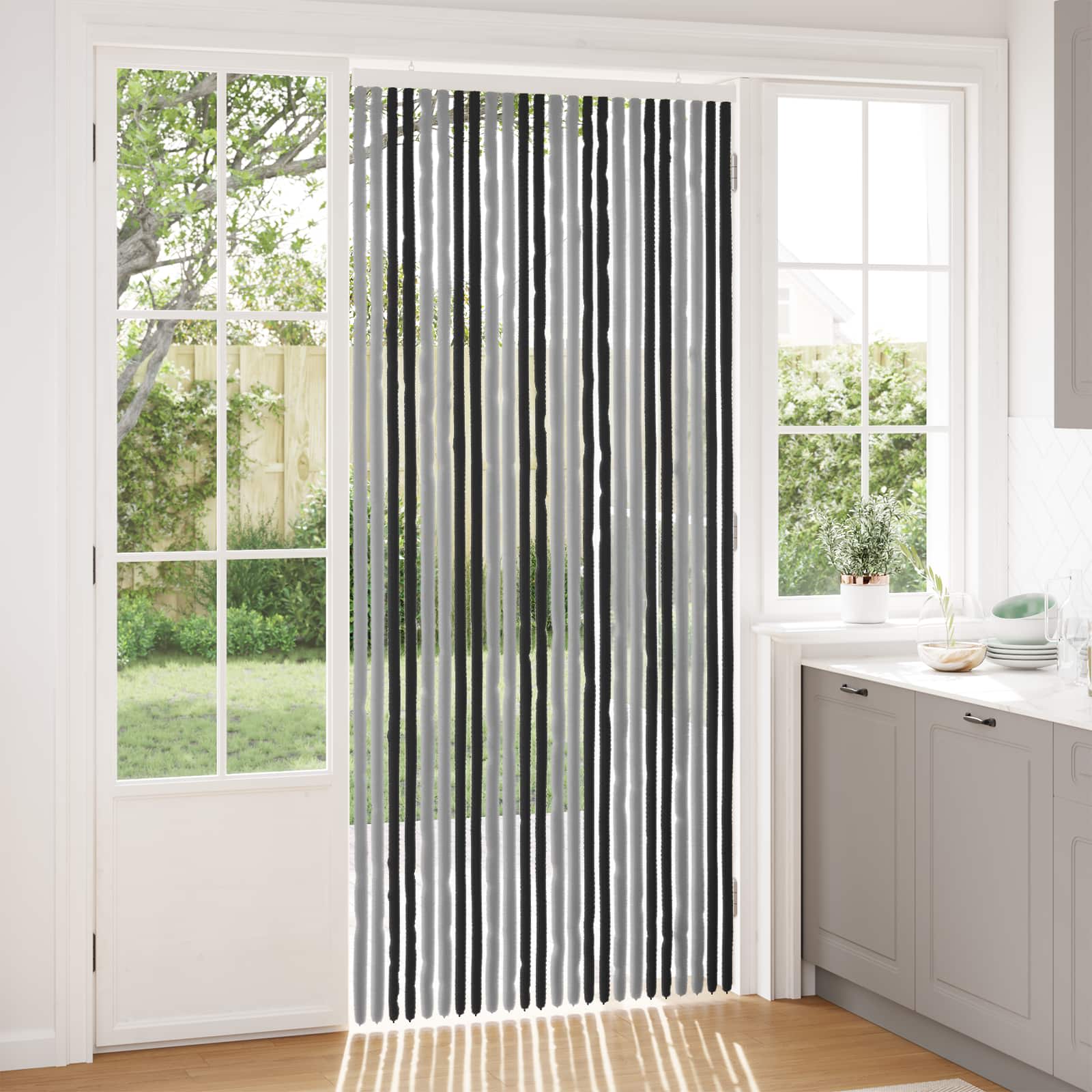 Κουρτίνα εντόμων Chenille Γκρι και Μαύρο 100 x 230 cm 100% PP