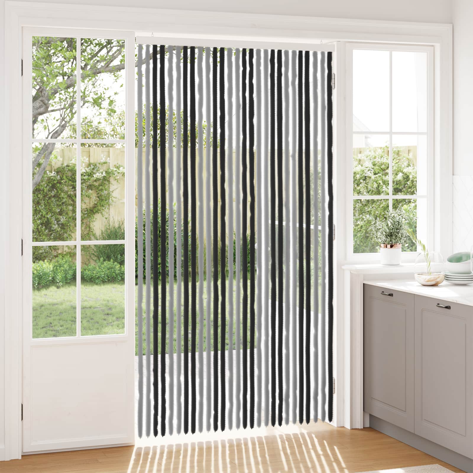 Κουρτίνα εντόμων Chenille Γκρι και Μαύρο 118 x 220 cm 100% PP