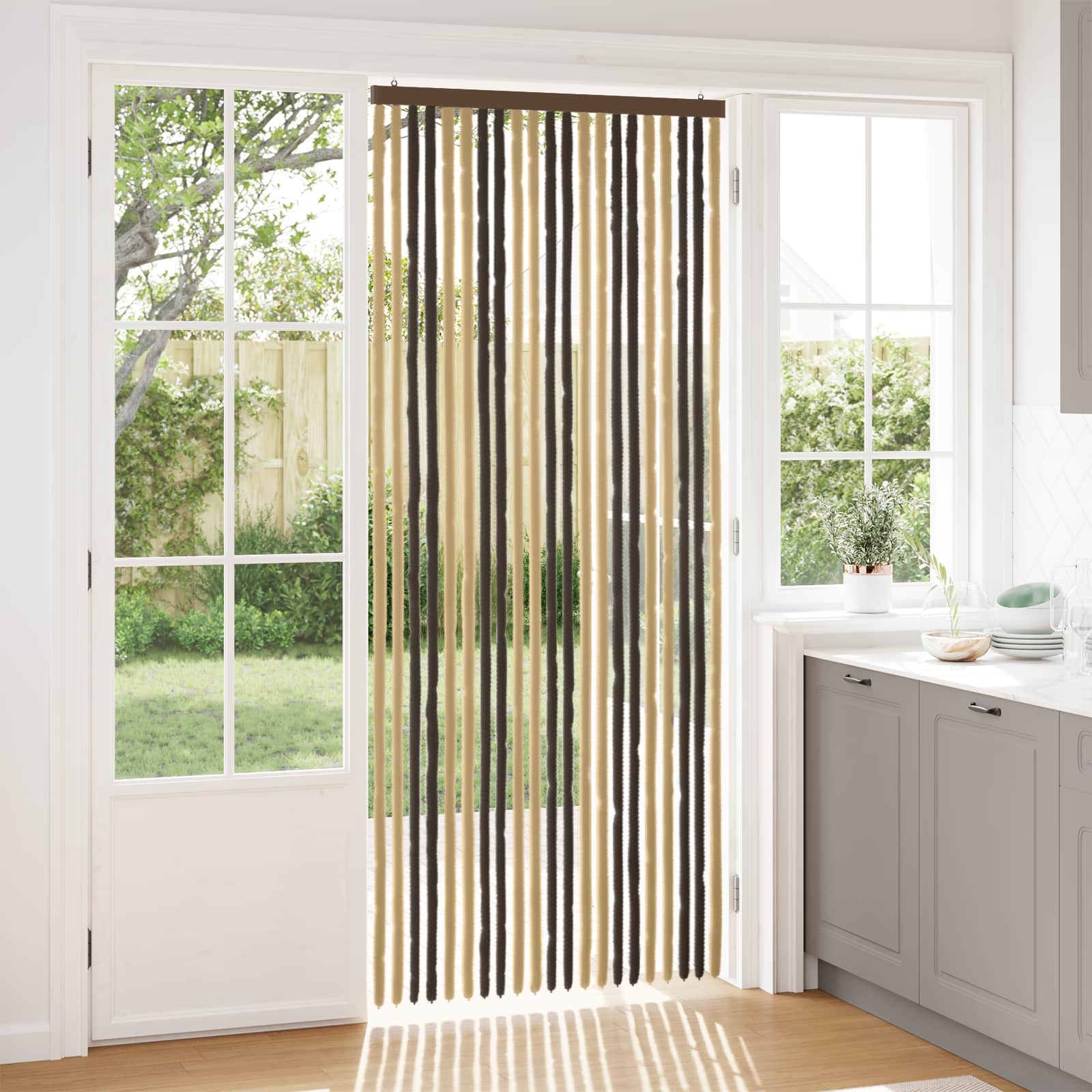 Κουρτίνα εντόμων Chenille Σκούρο καφέ και μπεζ 90 x 220 cm