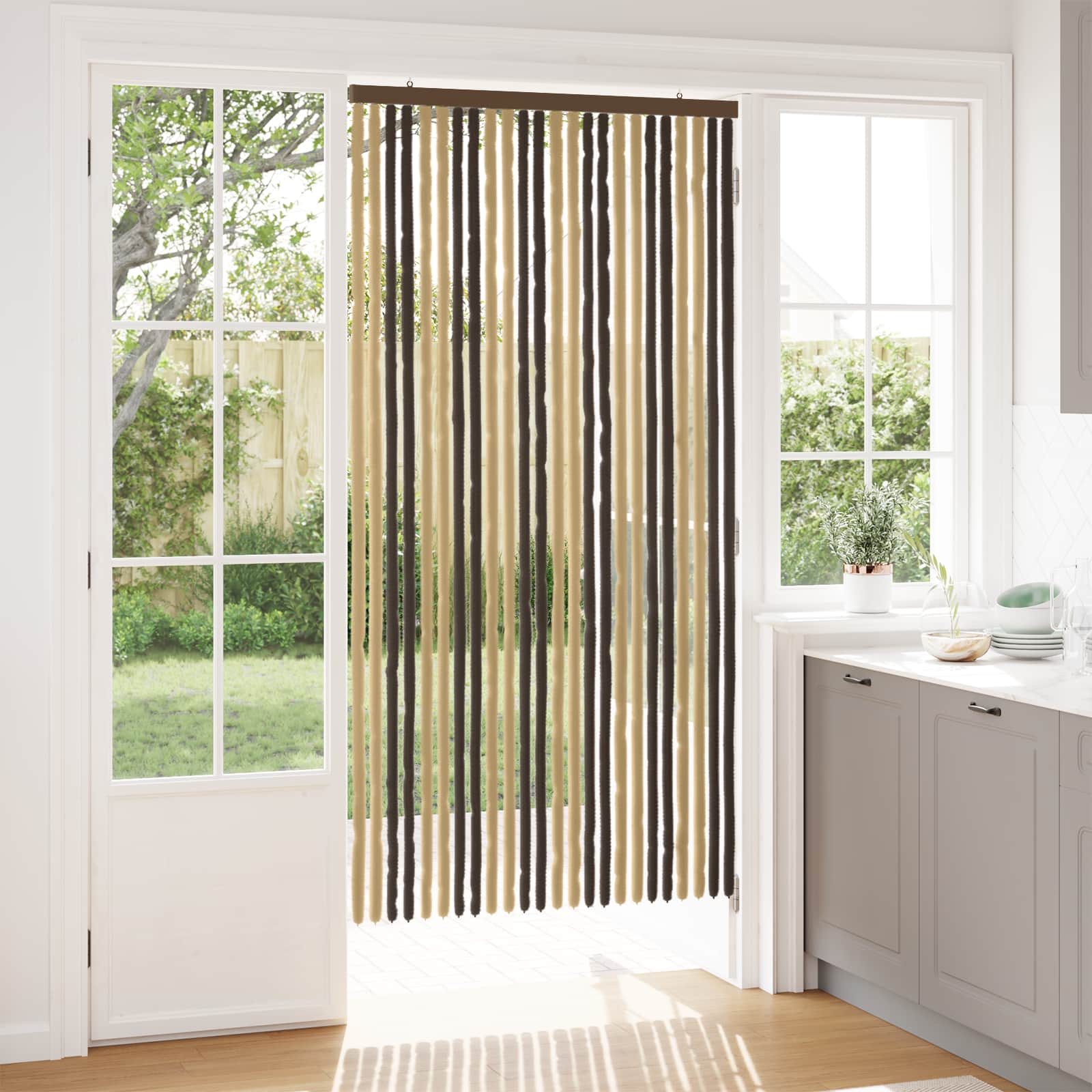 Κουρτίνα εντόμων Chenille Σκούρο καφέ και μπεζ 100 x 200 cm