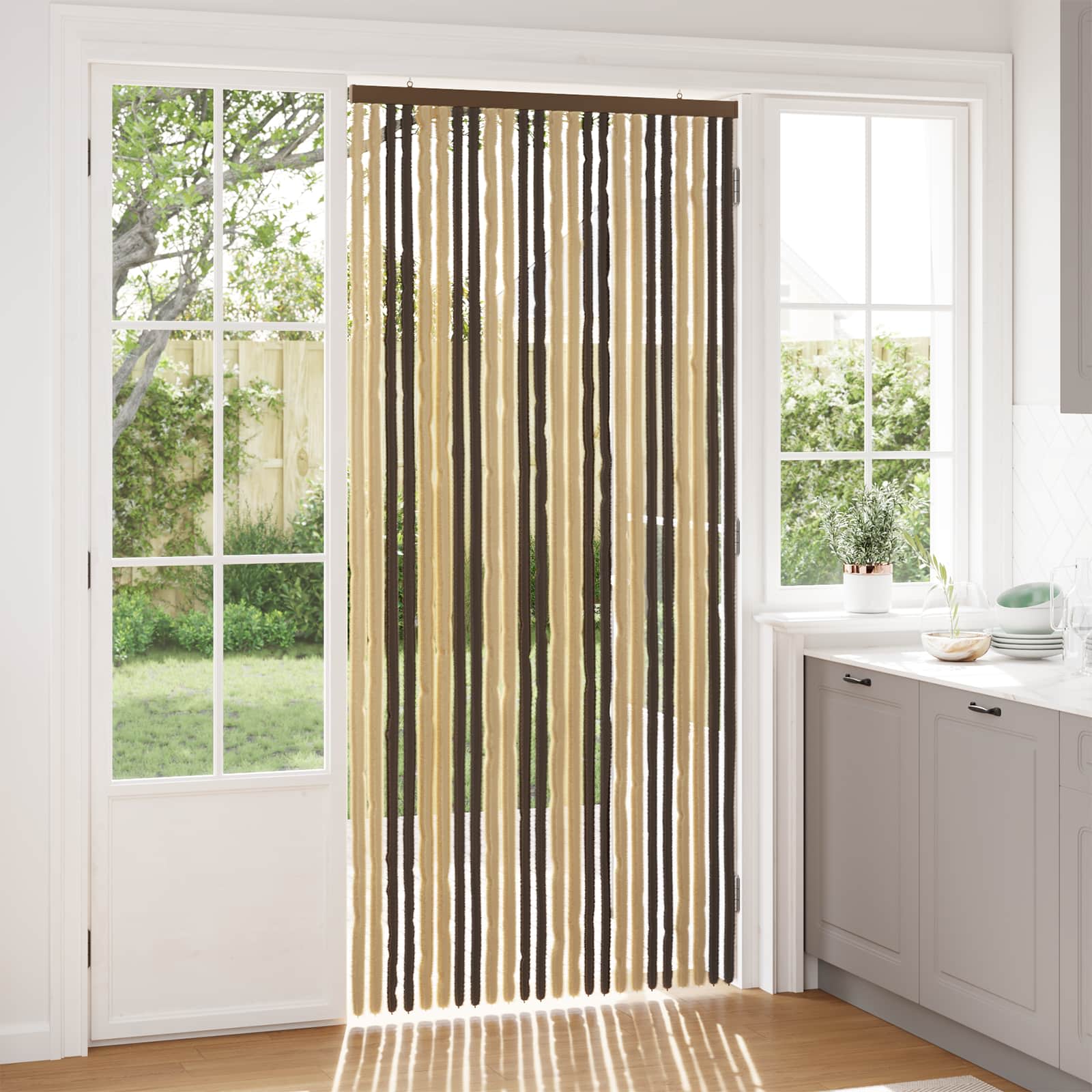 Κουρτίνα εντόμων Chenille Σκούρο καφέ και μπεζ 100 x 220 cm