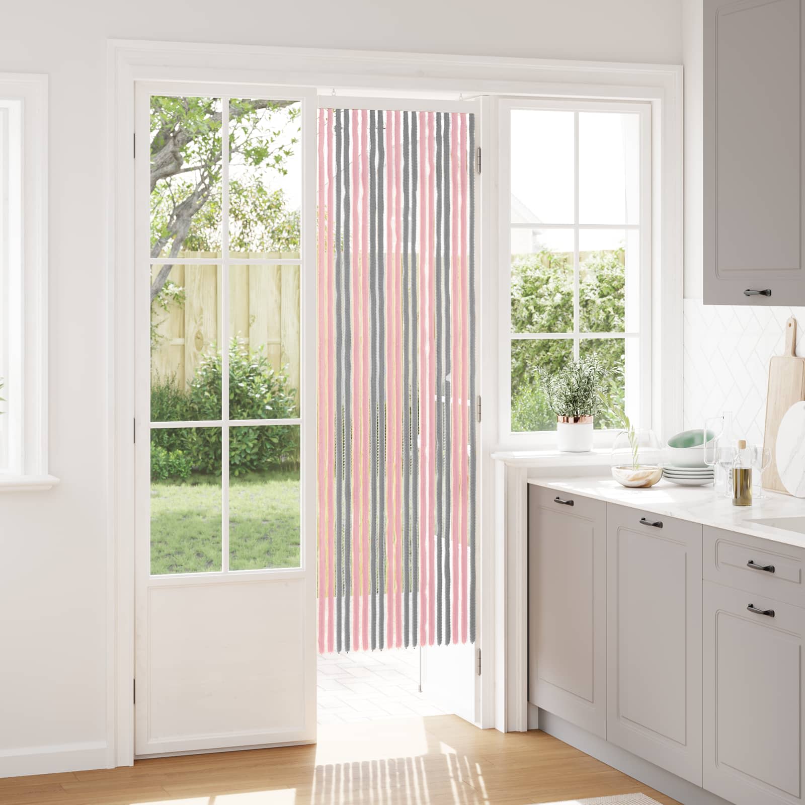 Κουρτίνα εντόμων Chenille Ασημί Γκρι και Ροζ 56 x 185 cm