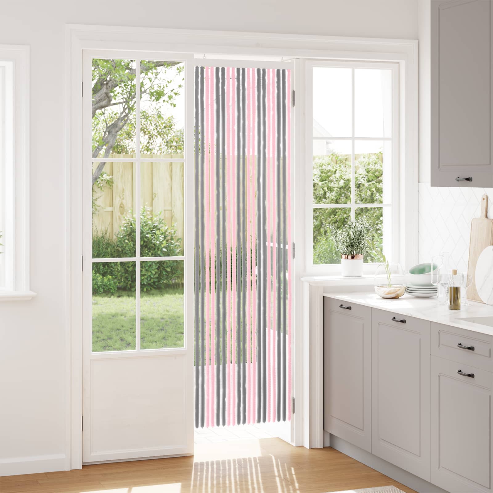 Κουρτίνα εντόμων Chenille Ασημί Γκρι και Ροζ 56 x 200 cm