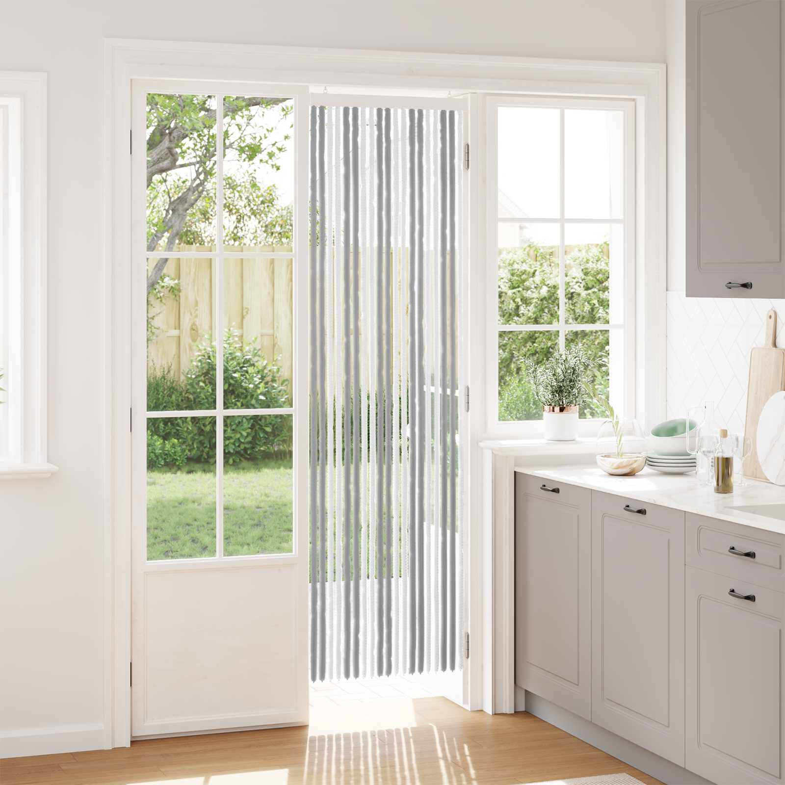 Κουρτίνα εντόμων Chenille Γκρι και Λευκό 56 x 200 cm 100% PP
