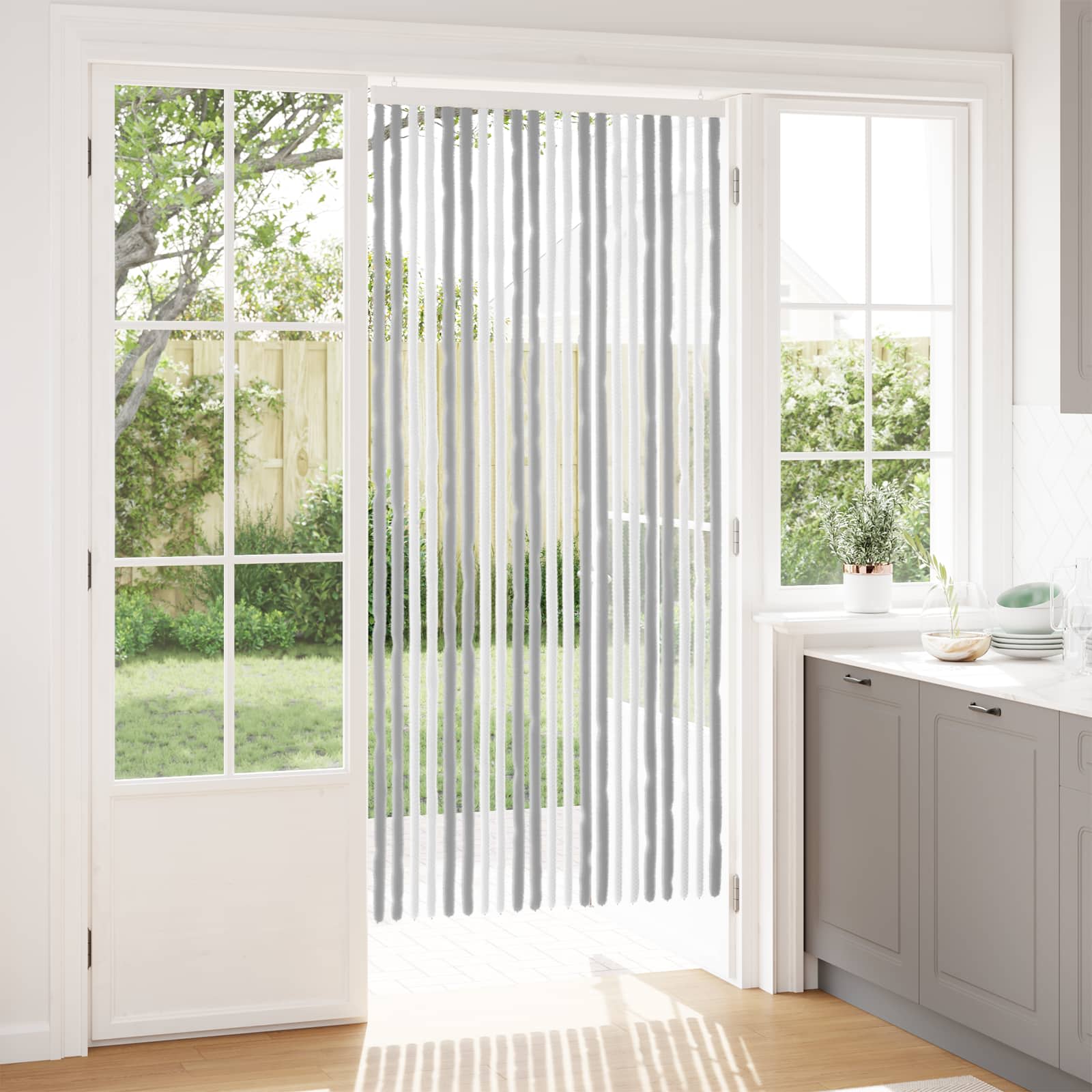 Κουρτίνα εντόμων Chenille Γκρι και Λευκό 90 x 200 cm 100% PP