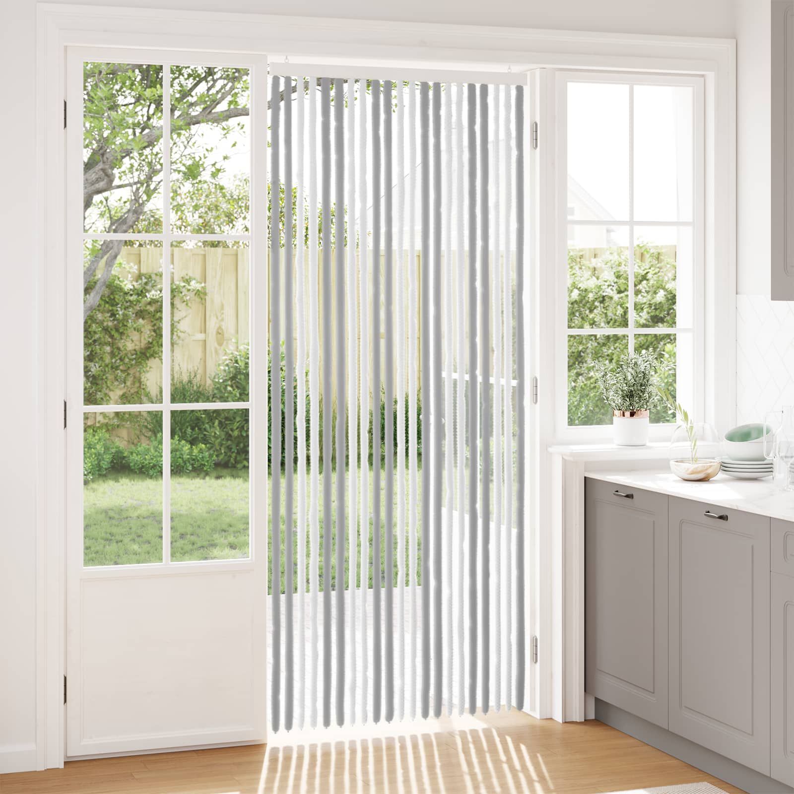 Κουρτίνα εντόμων Chenille Γκρι και Λευκό 90 x 220 cm 100% PP