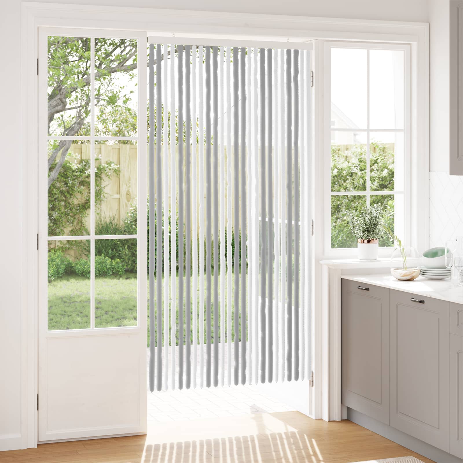 Κουρτίνα εντόμων Chenille Γκρι και Λευκό 100 x 200 cm 100% PP