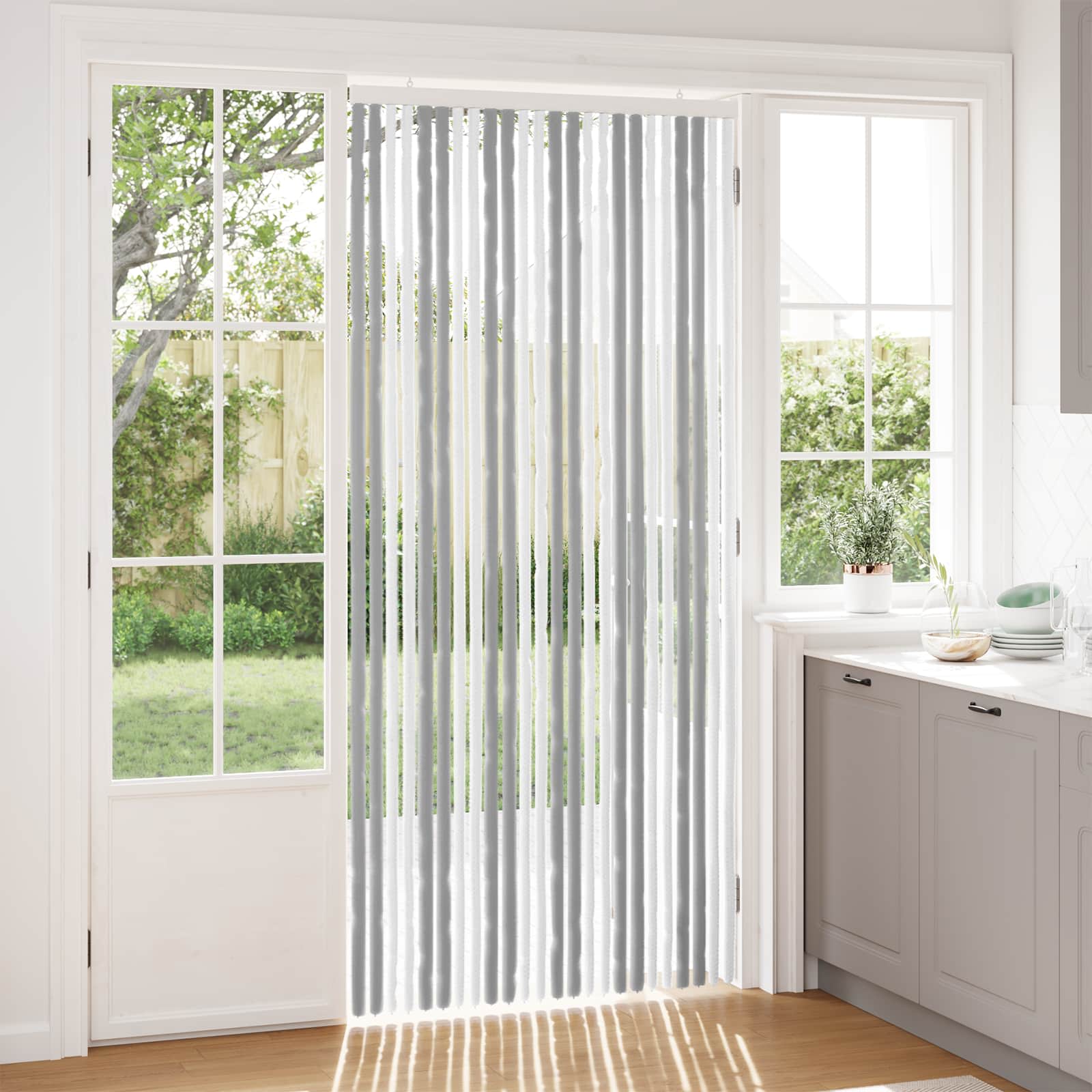 Κουρτίνα εντόμων Chenille Γκρι και Λευκό 100 x 220 cm 100% PP - Pakobazaar