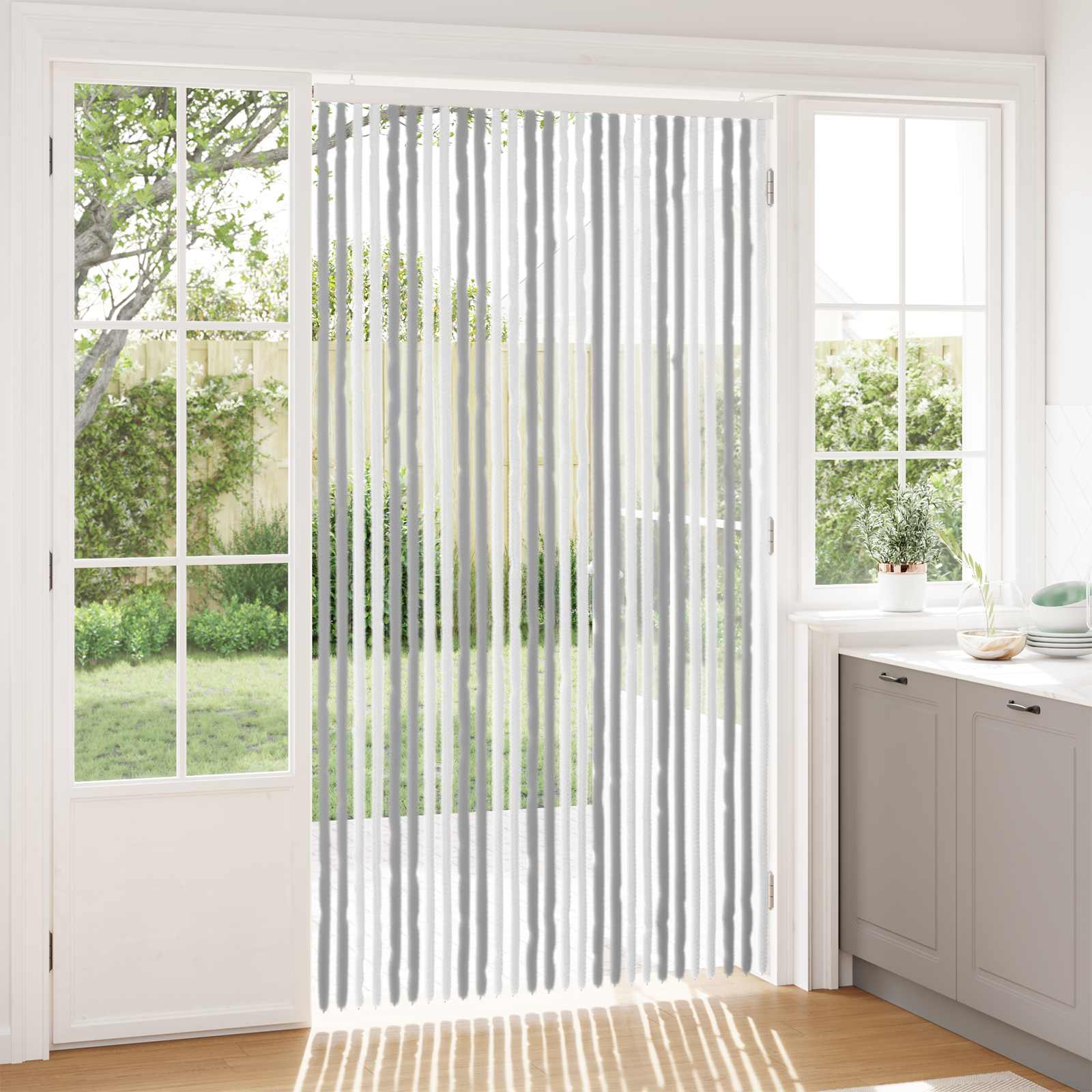 Κουρτίνα εντόμων Chenille Γκρι και Λευκό 118 x 220 cm 100% PP