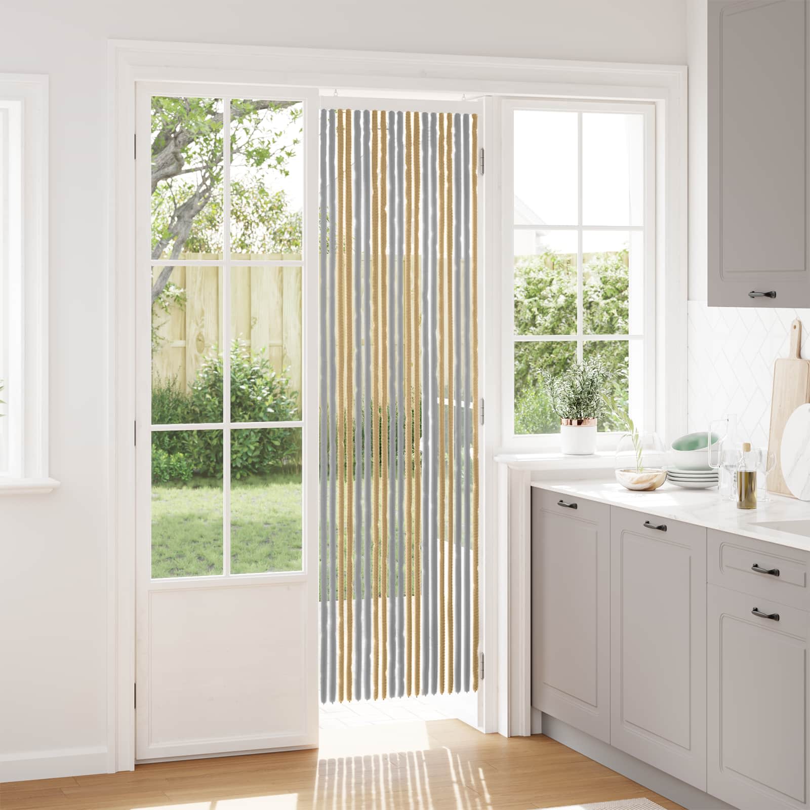 Κουρτίνα εντόμων Chenille Γκρι και Μπεζ 56 x 200 cm 100% PP