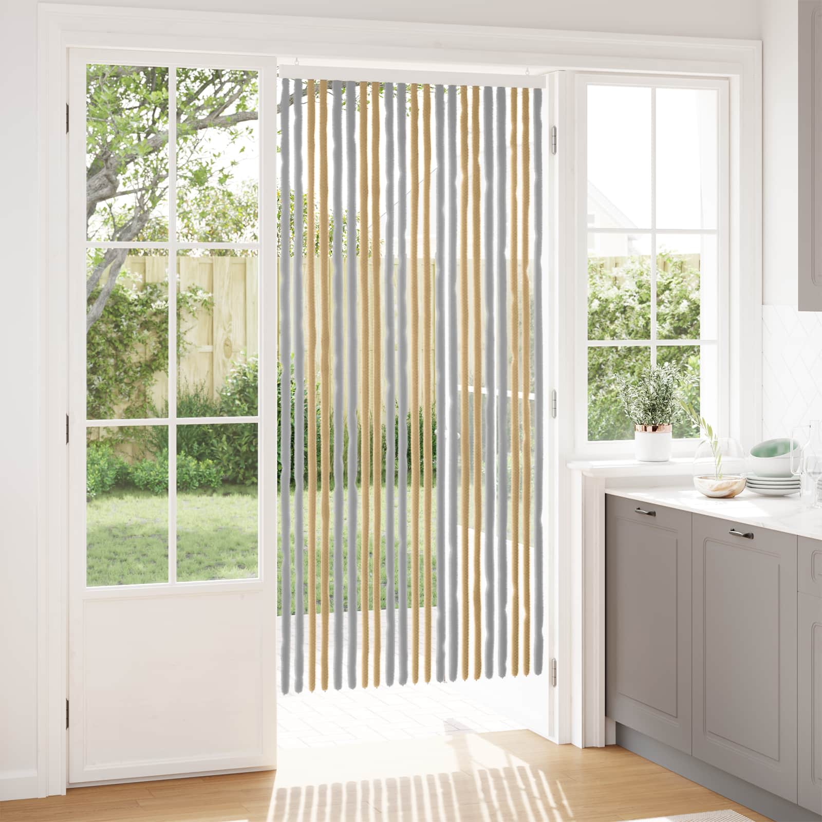 Κουρτίνα εντόμων Chenille Γκρι και Μπεζ 90 x 200 cm 100% PP