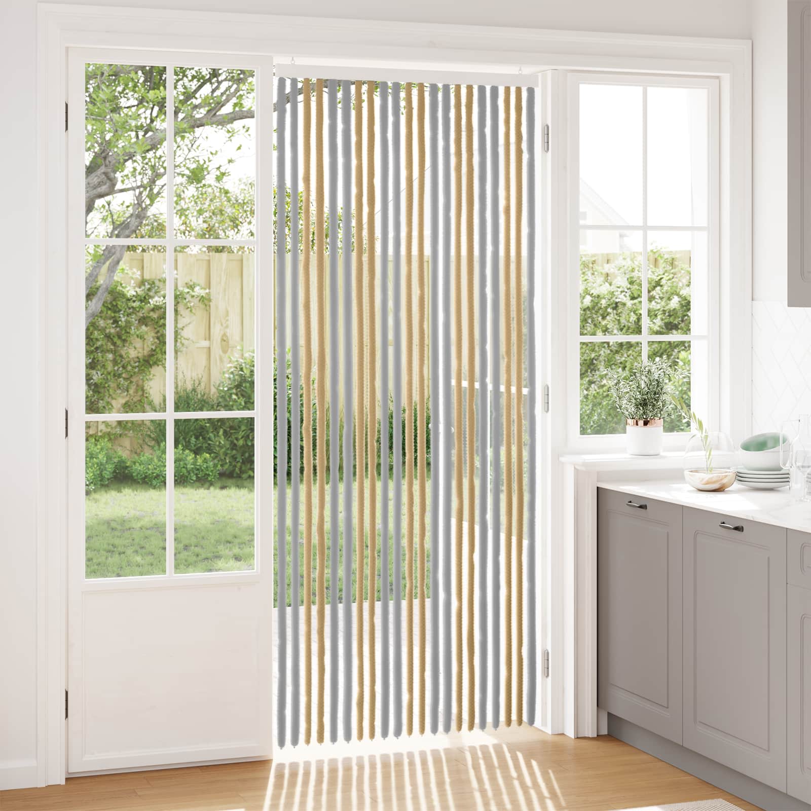 Κουρτίνα εντόμων Chenille Γκρι και Μπεζ 90 x 220 cm 100% PP