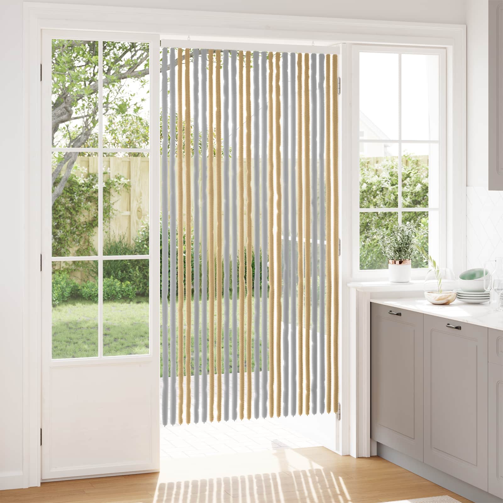 Κουρτίνα εντόμων Chenille Γκρι και Μπεζ 100 x 200 cm 100% PP