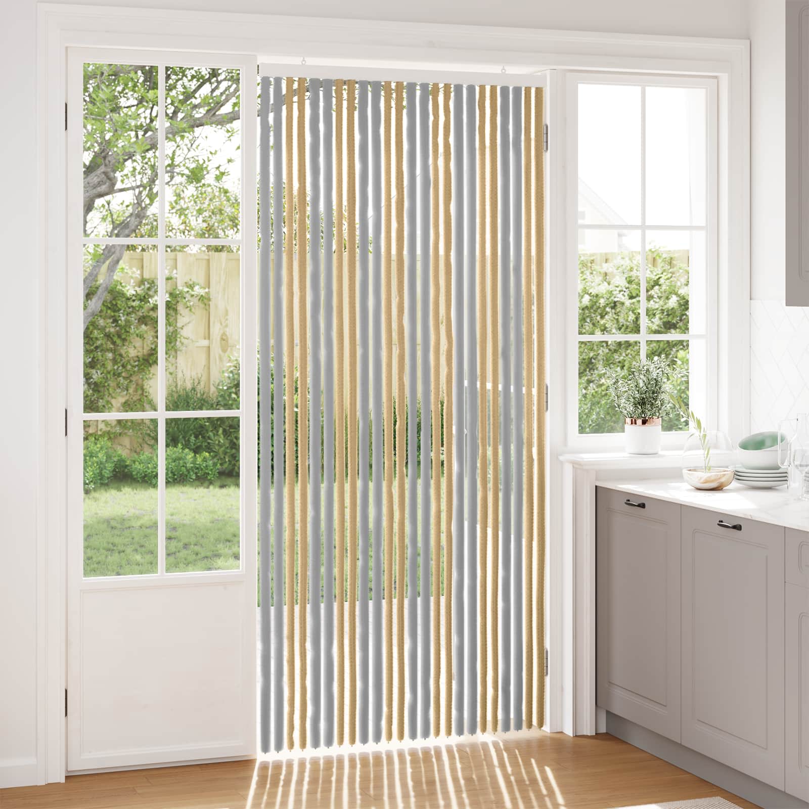 Κουρτίνα εντόμων Chenille Γκρι και Μπεζ 100 x 220 cm 100% PP