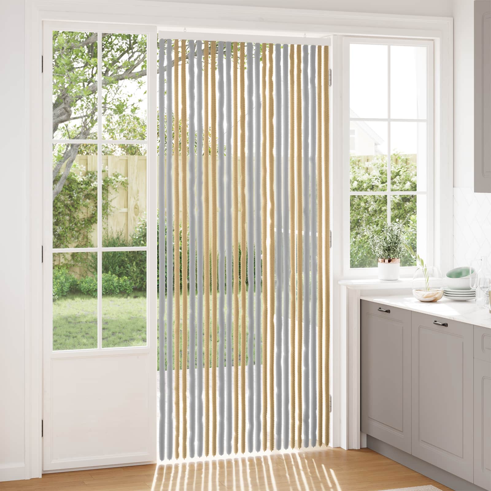 Κουρτίνα εντόμων Chenille Γκρι και Μπεζ 100 x 230 cm 100% PP