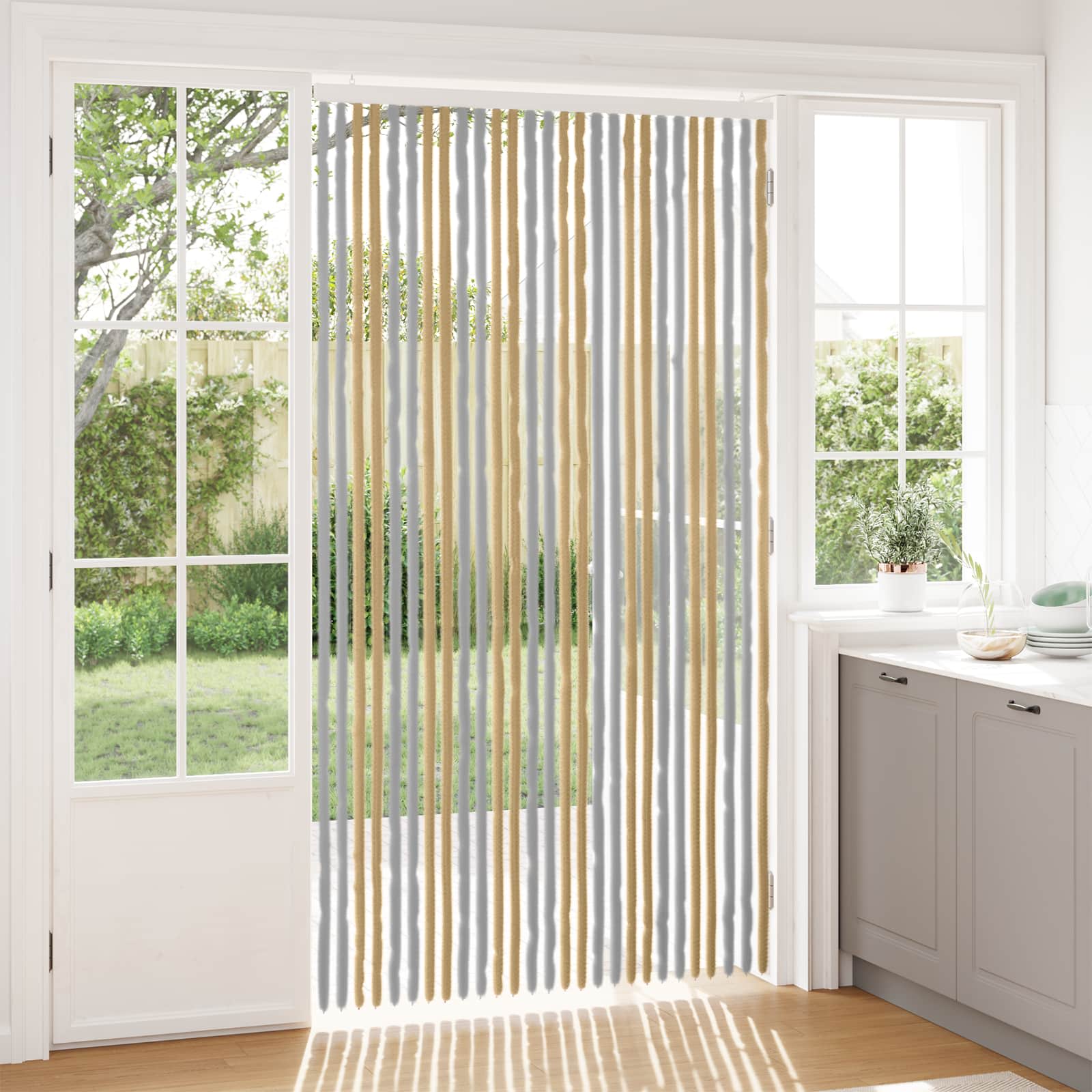 Κουρτίνα εντόμων Chenille Γκρι και Μπεζ 118 x 220 cm 100% PP