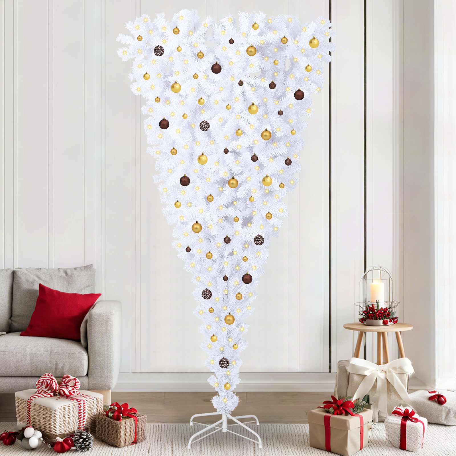 Τεχνητό Χριστουγεννιάτικο Δέντρο Λευκό 240 cm PVC και Χάλυβας - Pakobazaar