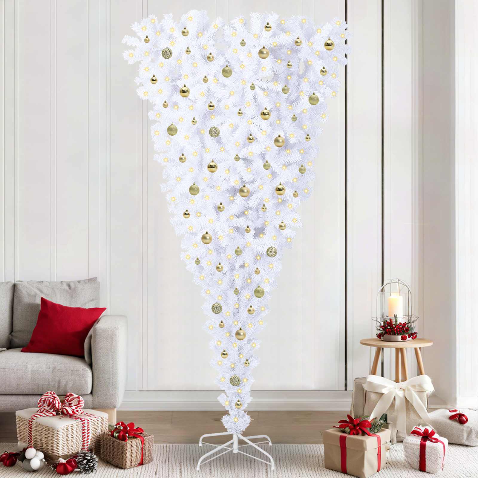 Τεχνητό Χριστουγεννιάτικο Δέντρο Λευκό 240 cm PVC και Χάλυβας - Pakobazaar