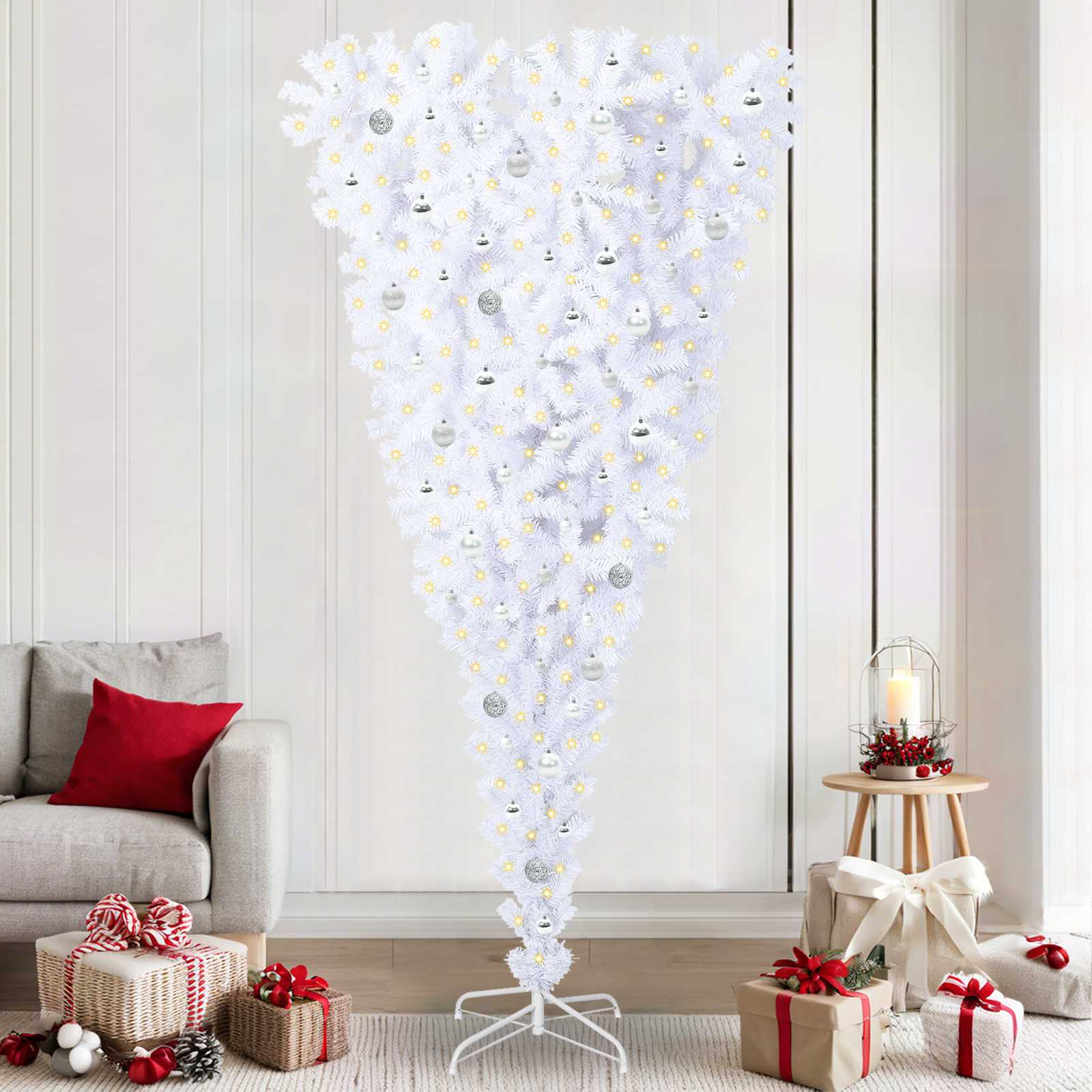 Τεχνητό Χριστουγεννιάτικο Δέντρο Λευκό 240 cm PVC και Χάλυβας - Pakobazaar