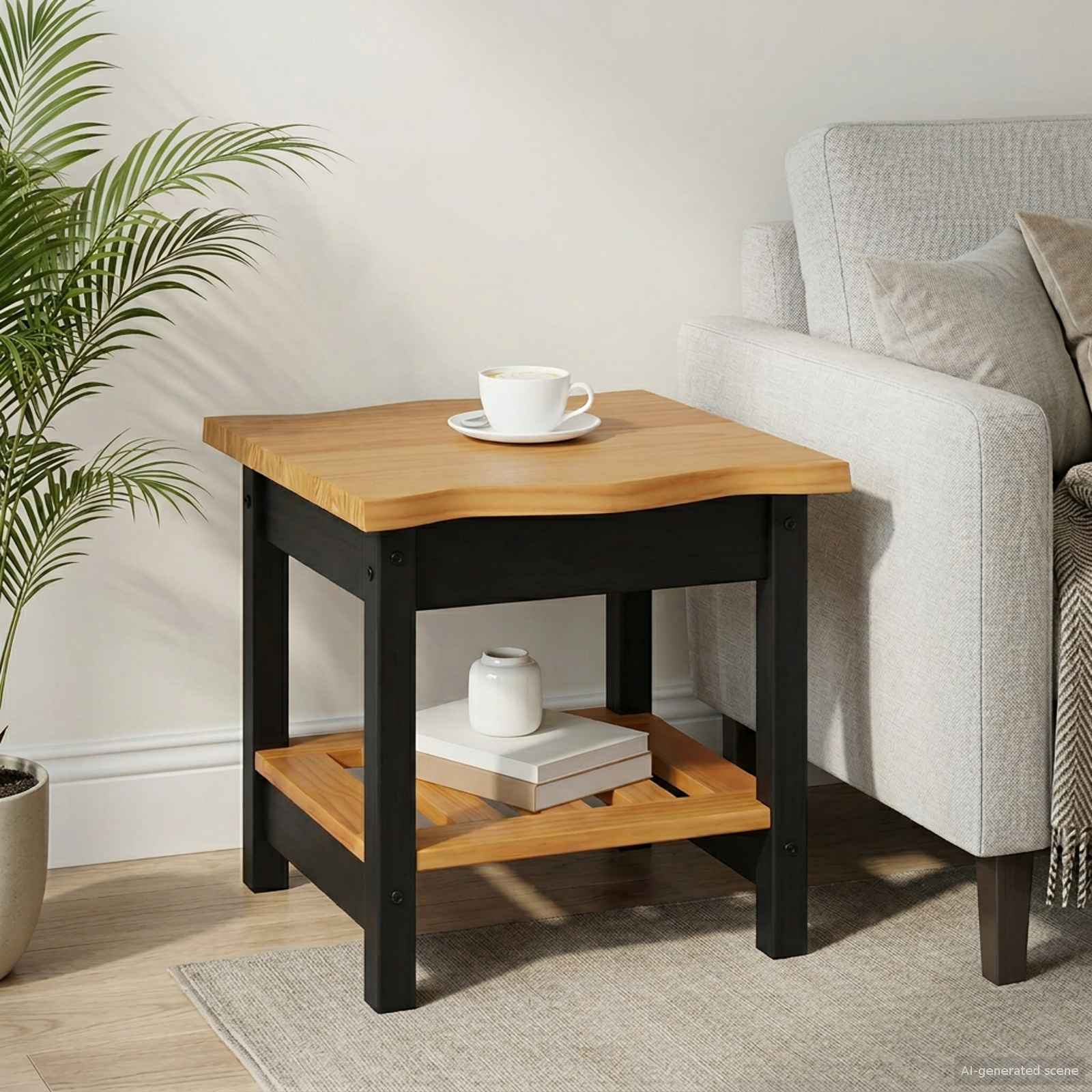 Τραπεζάκι Πλευράς με ράφι EKAI Μαύρο 50 x 50 x 45,5 εκ. - Pakobazaar