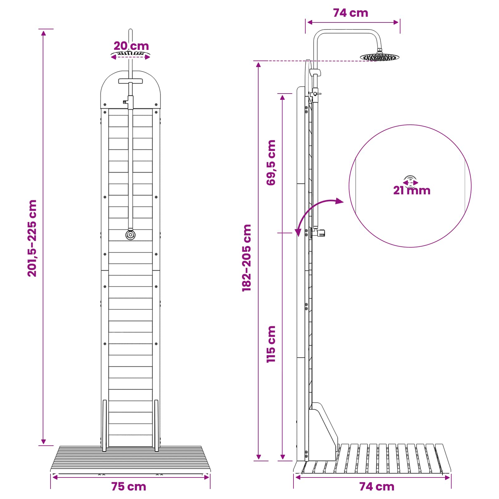 Εξωτερικό ντους 225 cm Λευκό