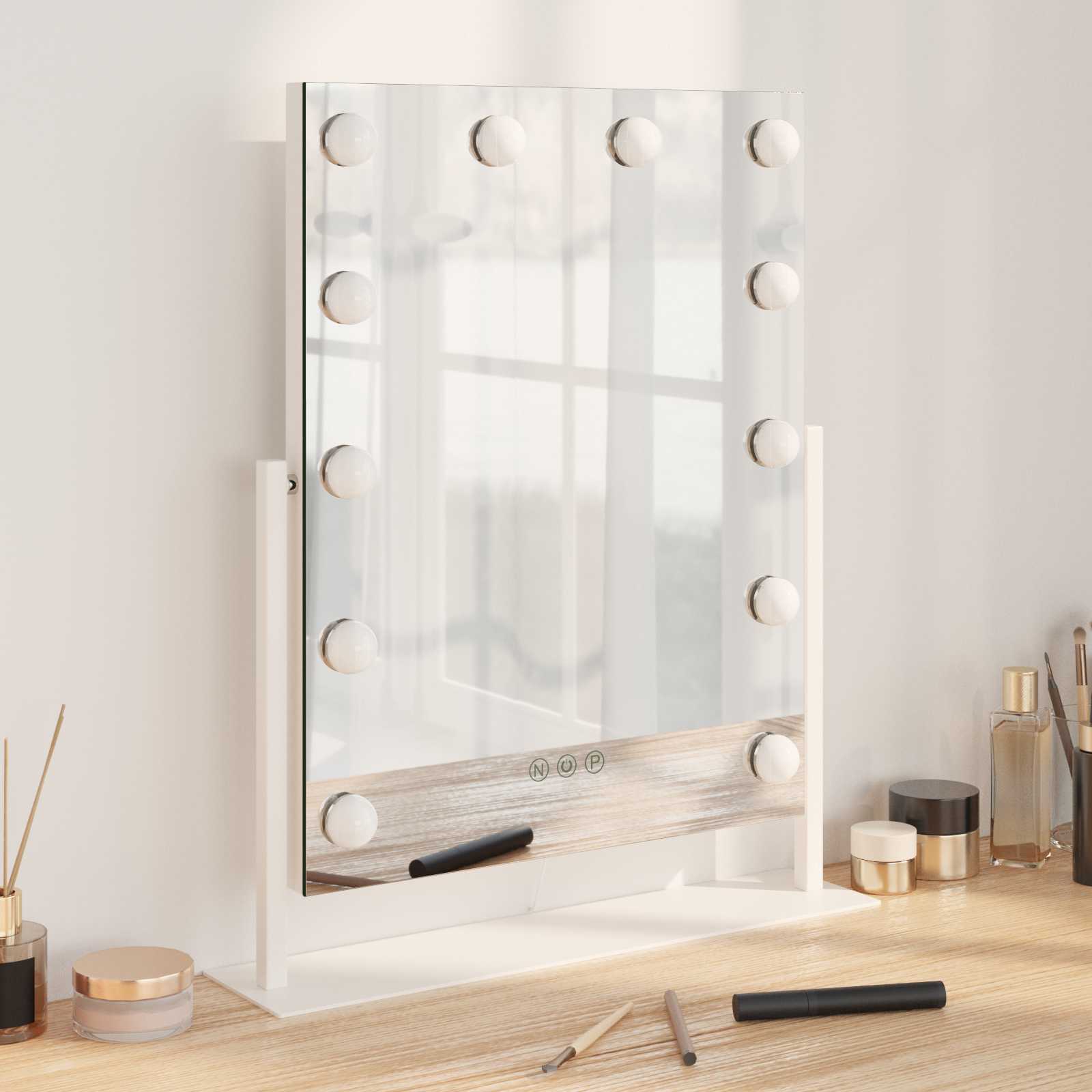 Καθρέφτης Vanity LED Λευκός 44 x 10 x 53 εκ Γυαλί και Χάλυβας - Pakobazaar