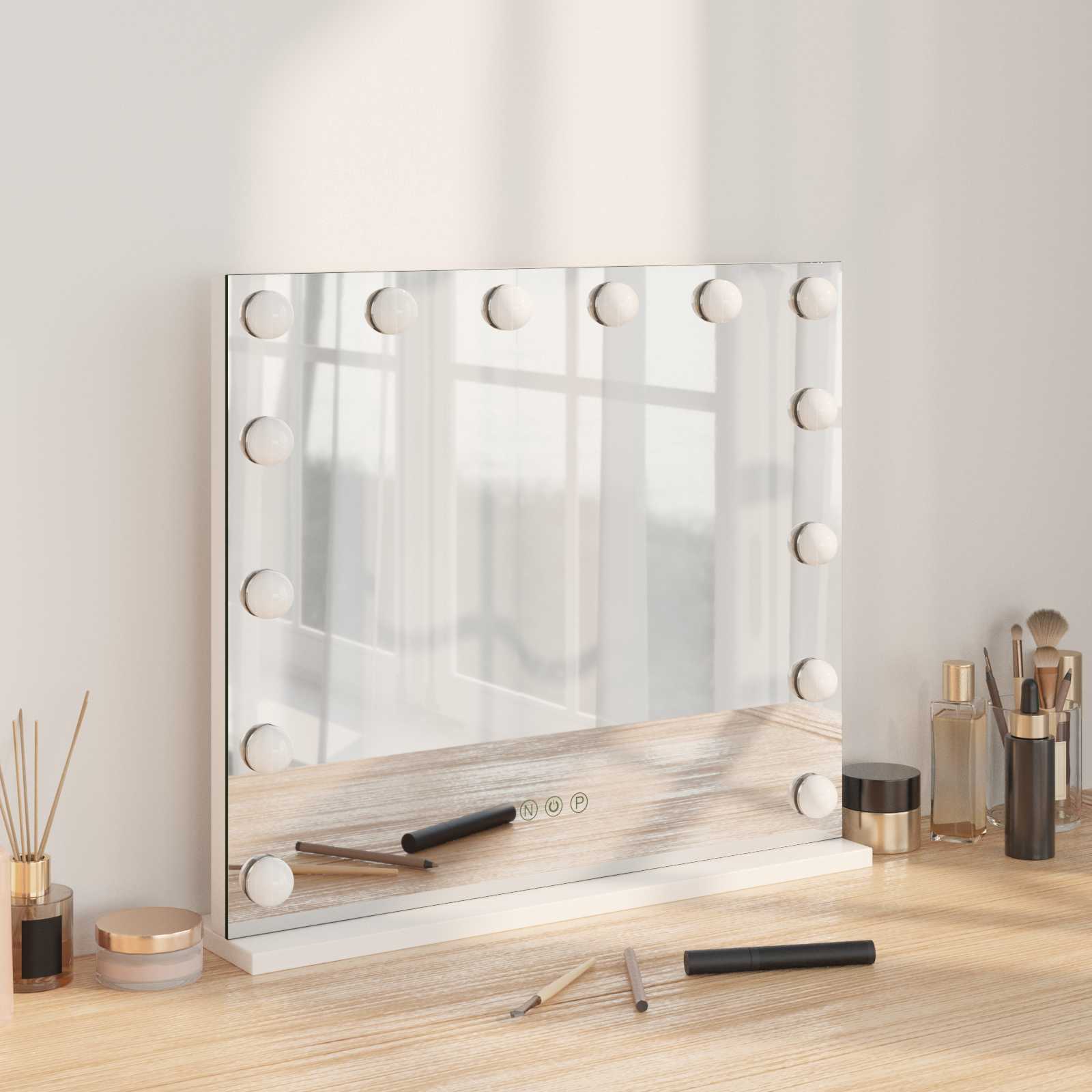 Καθρέφτης Vanity LED Λευκός 50 x 10 x 44 εκ Γυαλί και Χάλυβας - Pakobazaar